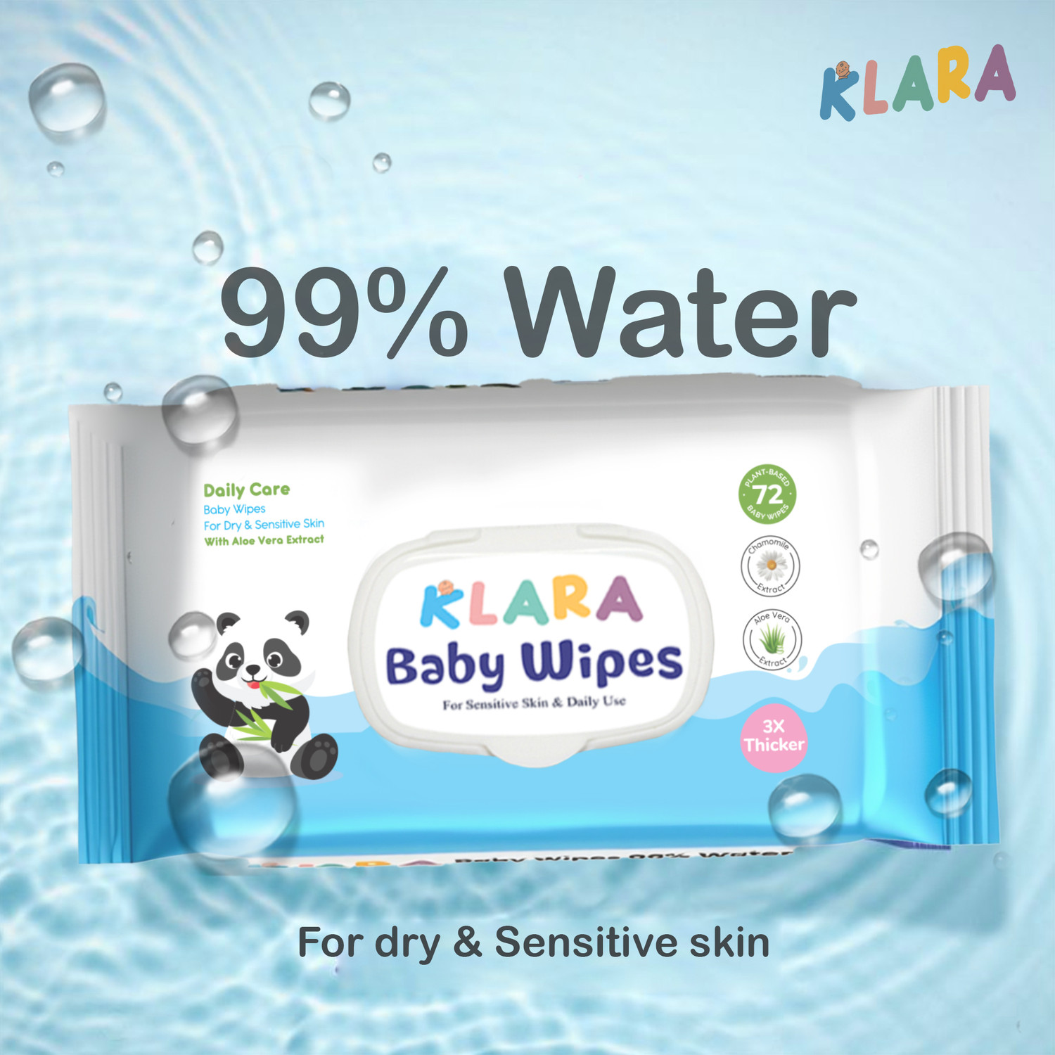 Image of Klara 99% Pure Water Baby Wipes| Rash-Free & Paraben-Free | With Lid | Pack of 1