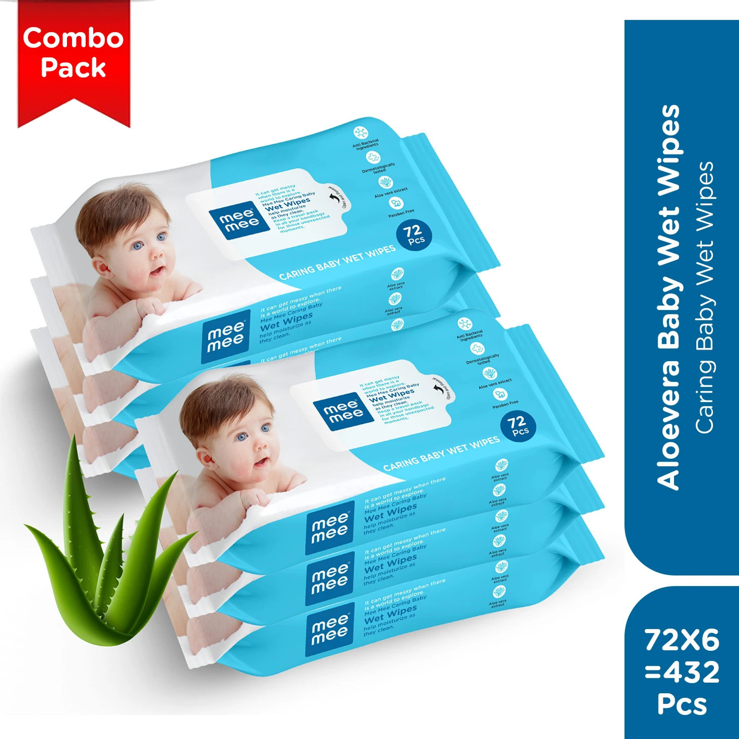 Image of MeeMee Soft Cleansing Baby Wet with Aloe vera - Pack of 6