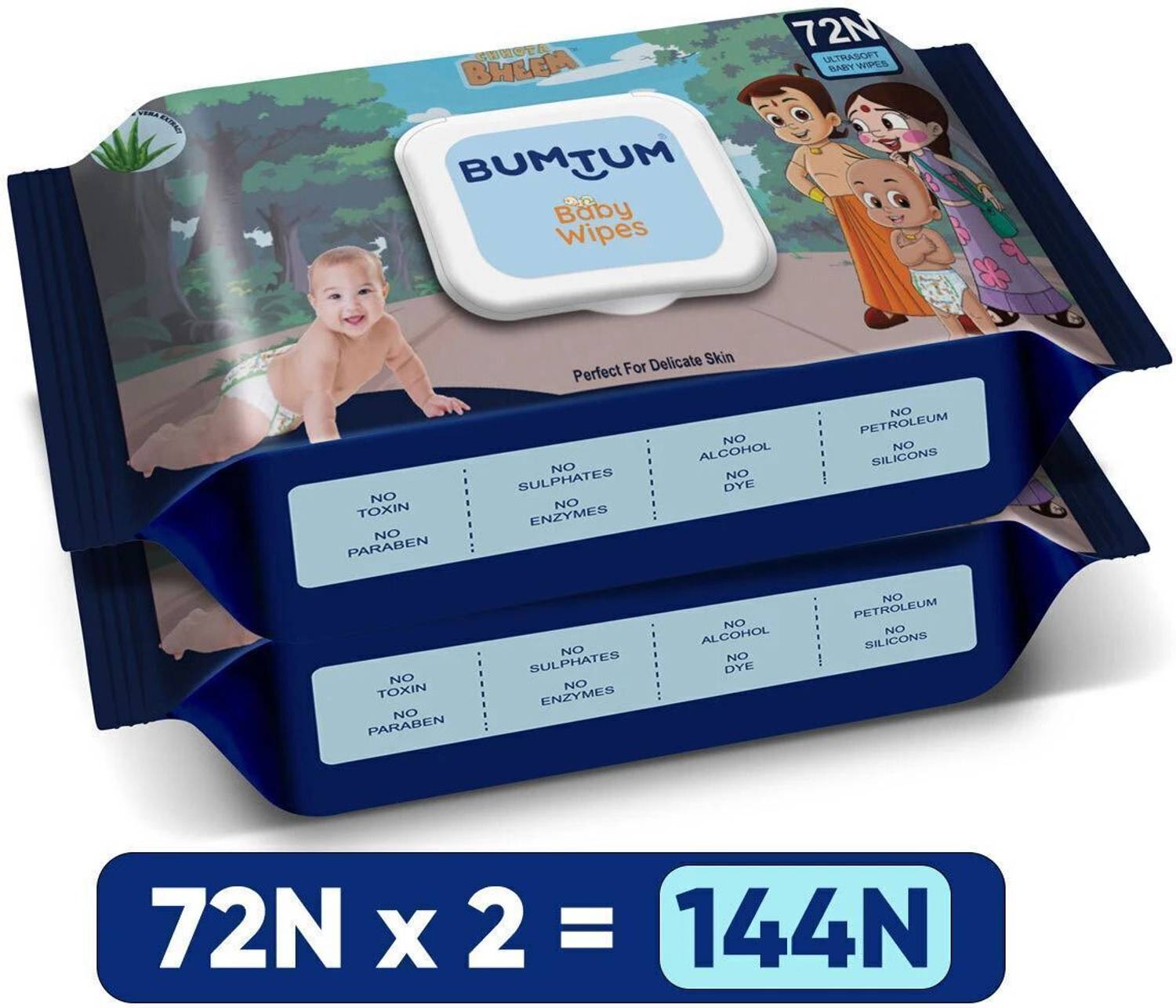 BUMTUM Baby Chota Bheem Gentle Wet Wipes With Lid | Aloe Vera & Chamomile Extracts