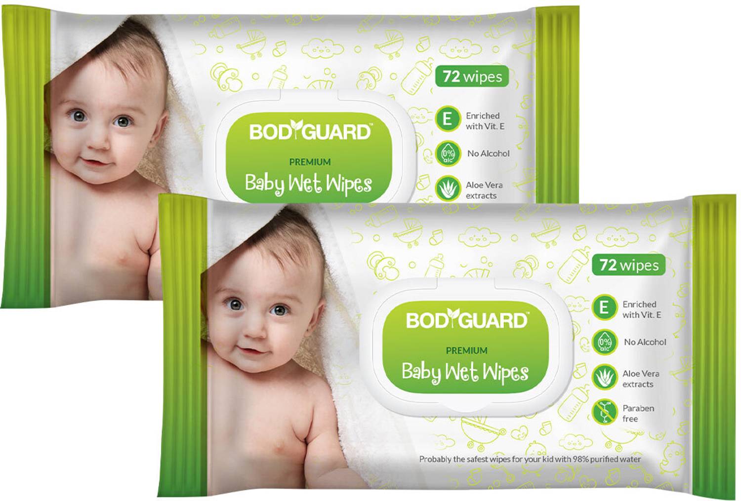 BodyGuard Premium Paraben Free Baby Wet Wipes with Aloe Vera