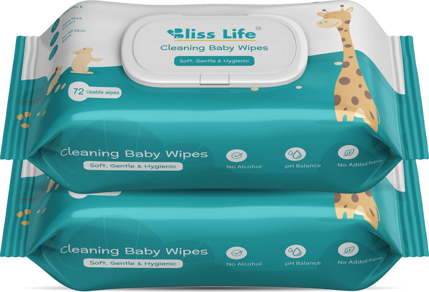 BLISS LIFE Baby Wipes With Aloe Vera, Vitamin E and Dermatologically Safe With Lid Pack