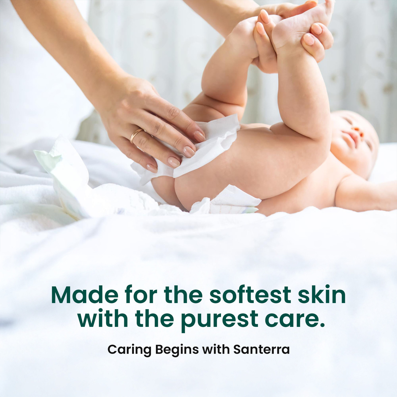 Image of Santerra Soft Baby Wipes For Newborn Infant Skincare Plant-based Alcohol-free Pack Of 5
