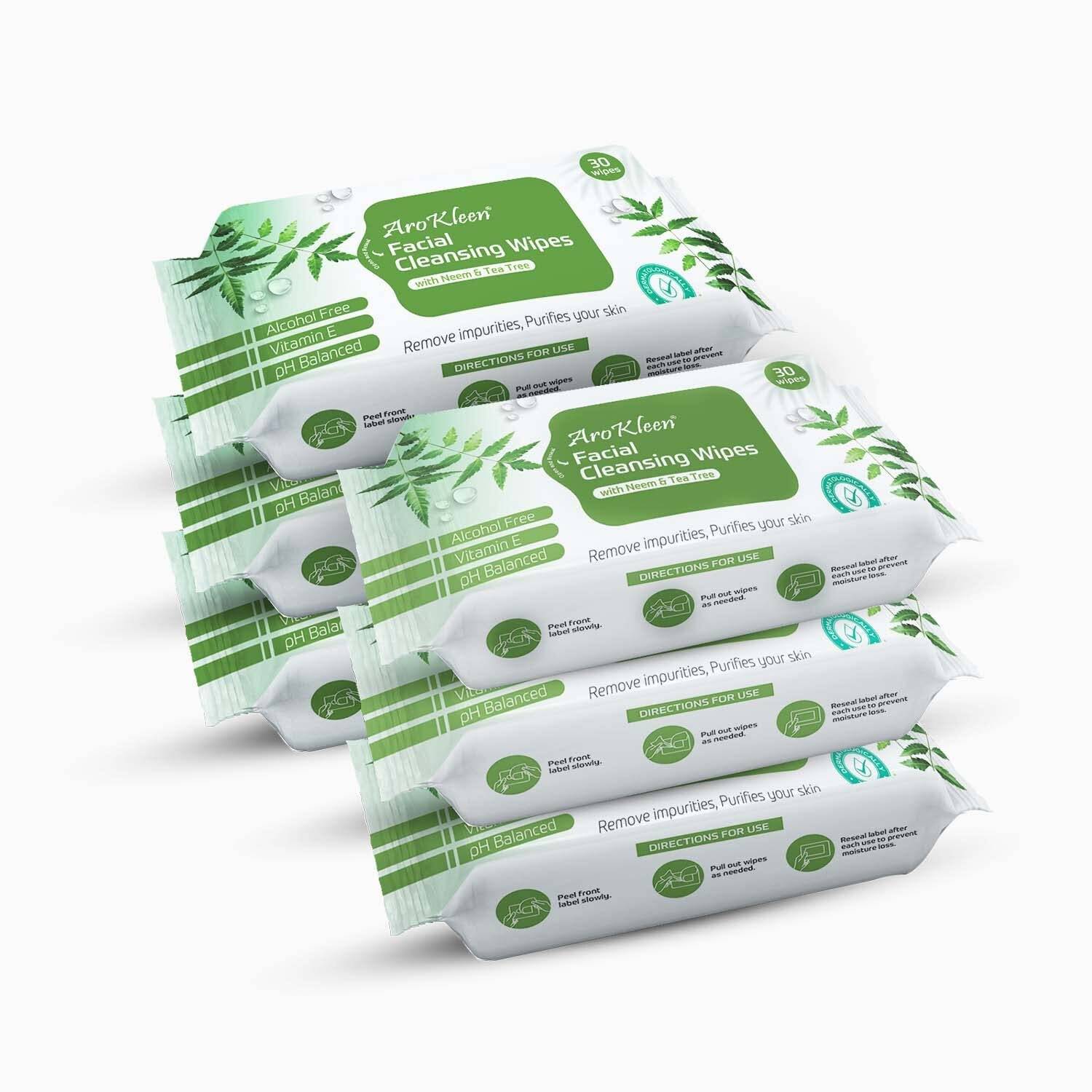 ARO KLEEN Cleansing & Refreshing Facial Wet Wipes With Neem & Tea