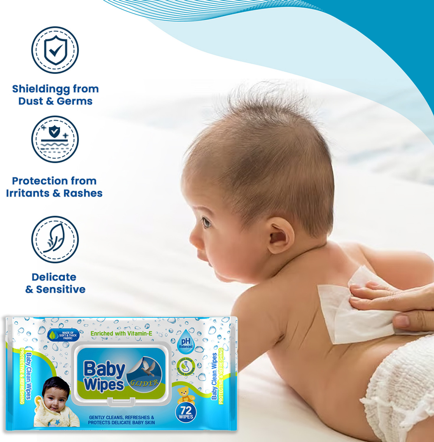 Image of GLIDER Baby Wipes with Fliptop |Aloe Vera & Vitamins|Paraben & Alcohol Free| Pack of 6