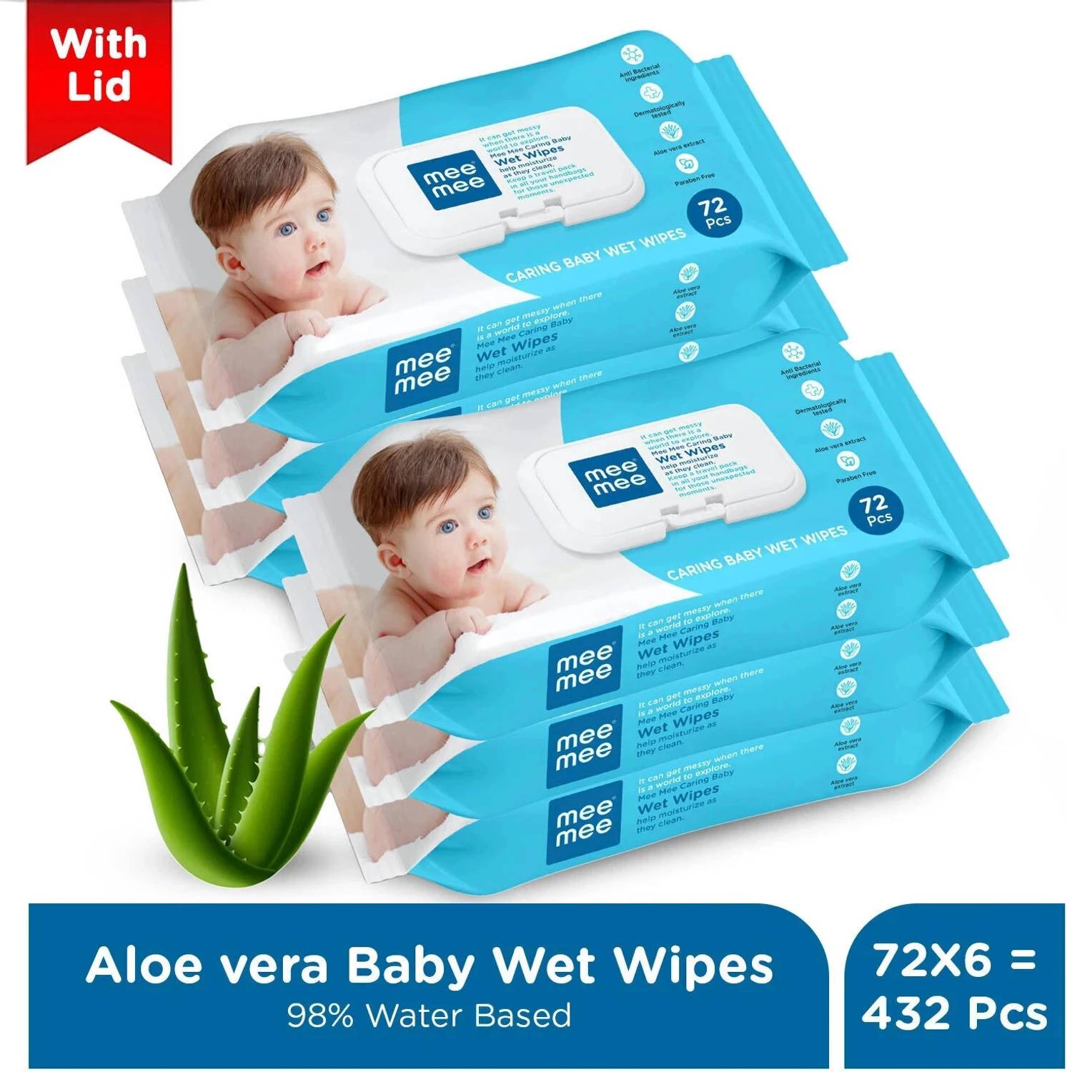 MeeMee Soft Cleansing Baby Wet with Lid Aloe vera - Pack of 6 (