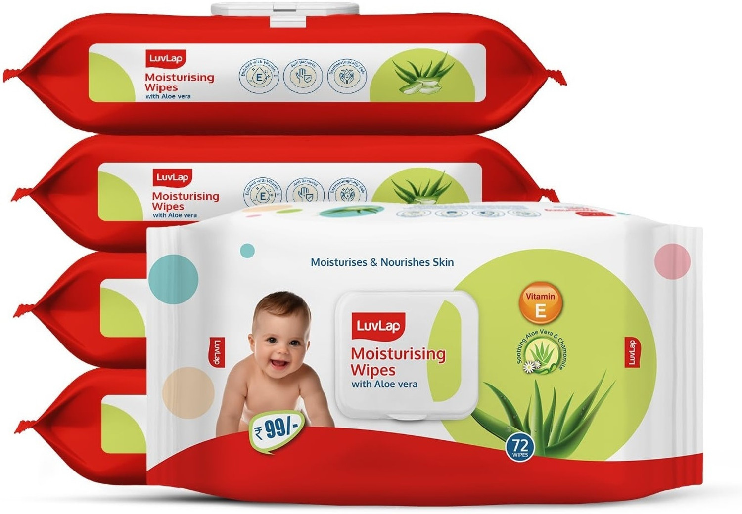 Image of LuvLap Paraben Free wipes for baby with Aloe Vera, with Lid (Pack of 5)