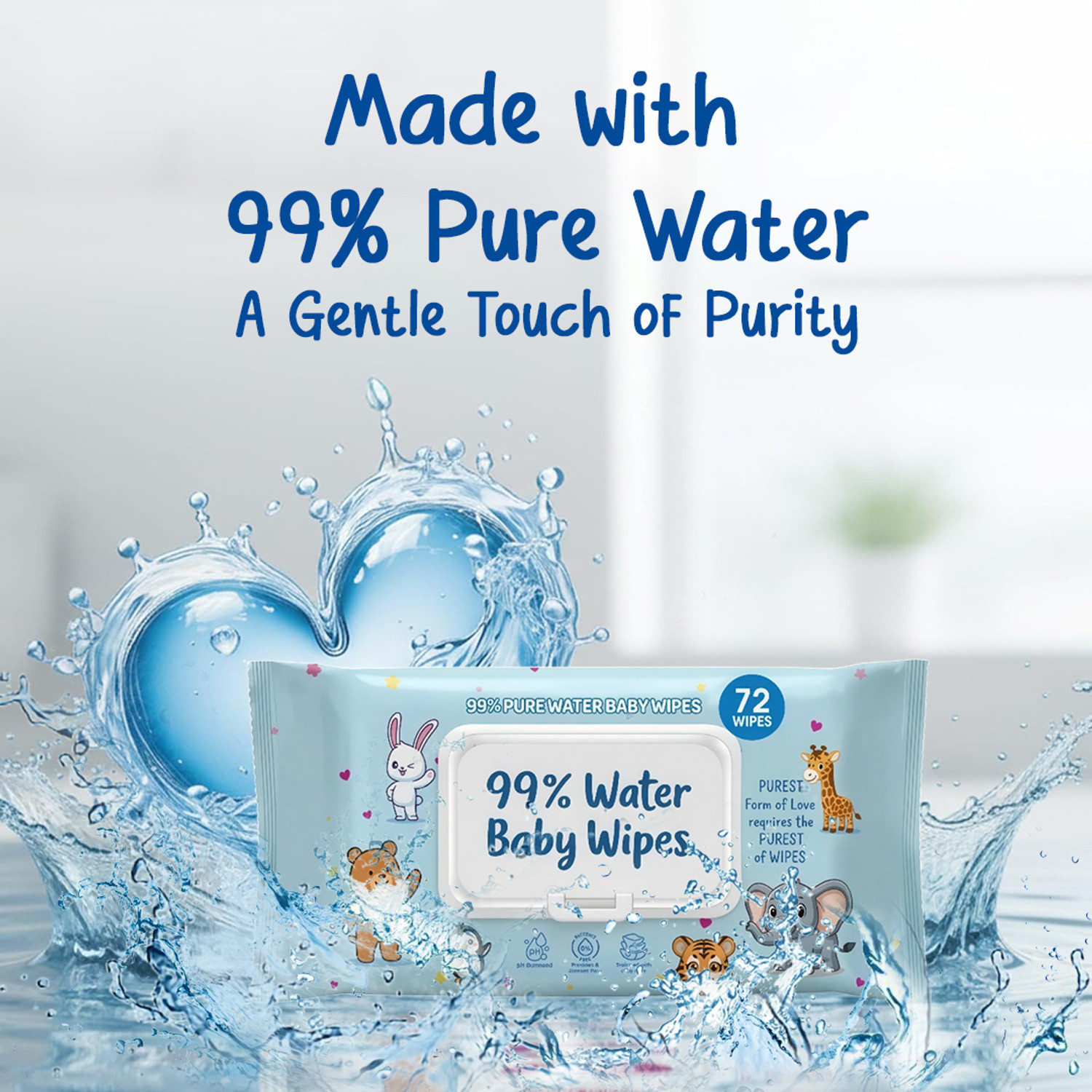 Image of GLIDER 99% Pure Water Baby Wipes with Lid | Skin Nourishing & Cleansing | Pack of 6
