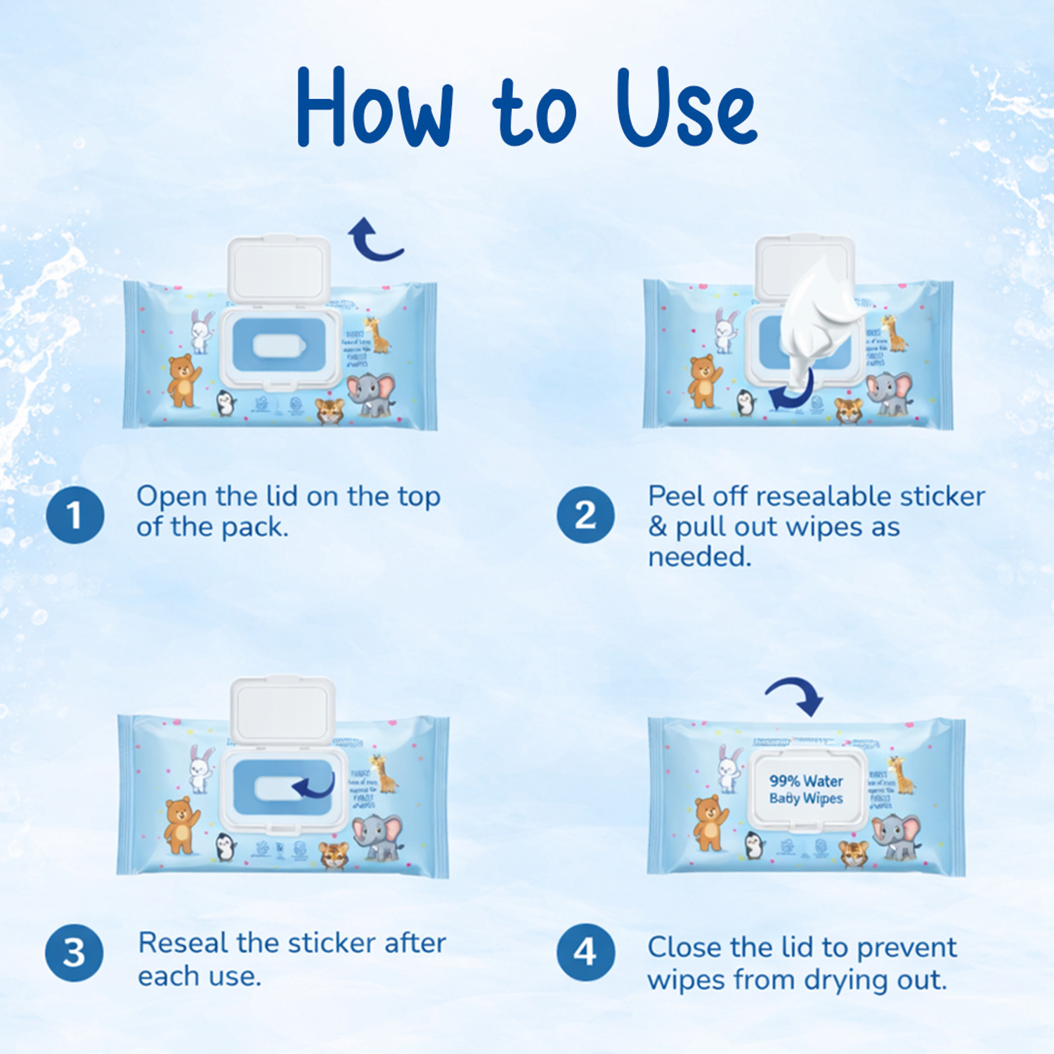 Image of GLIDER 99% Pure Water Baby Wipes with Lid | Skin Nourishing & Cleansing | Pack of 6