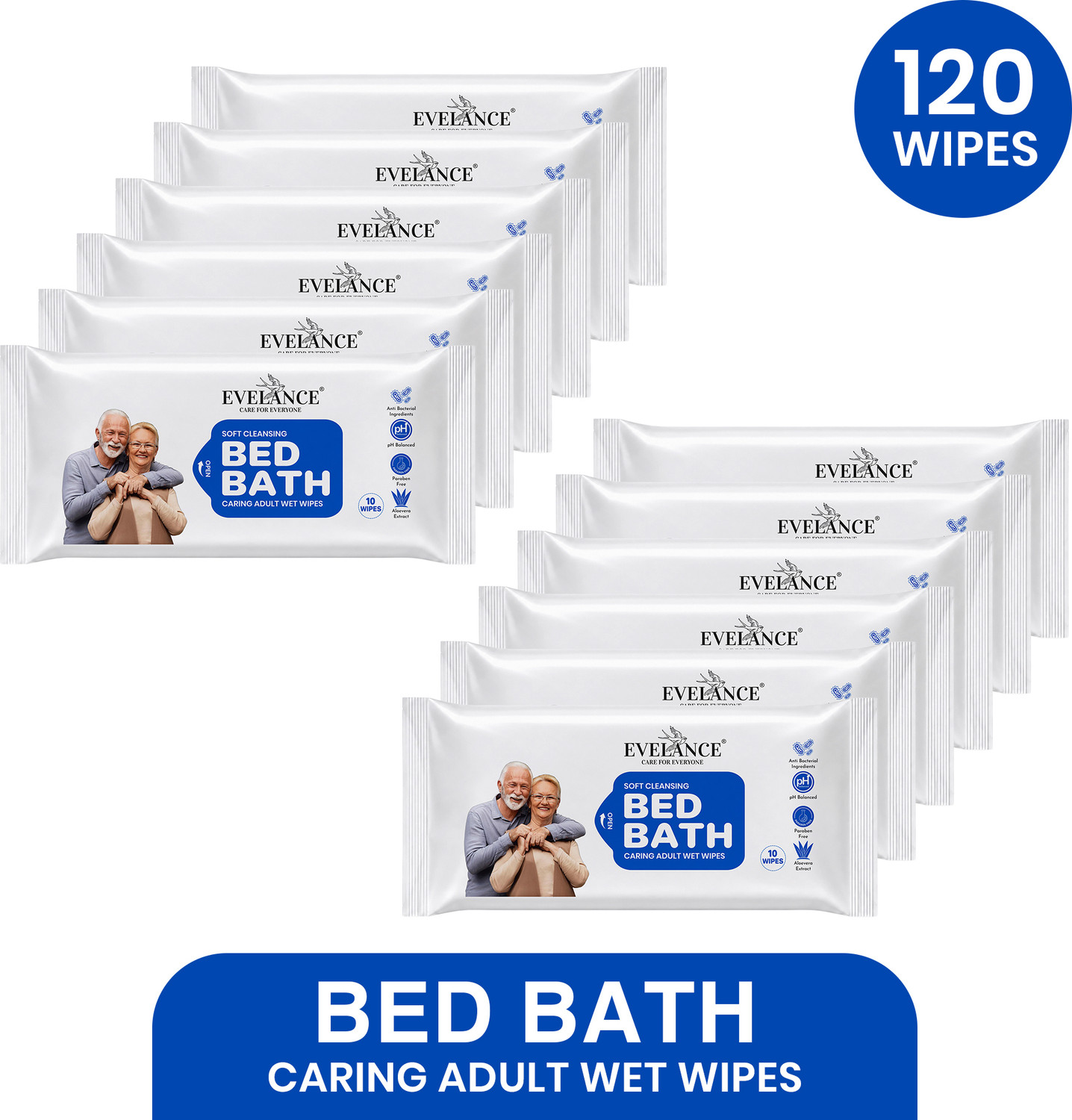EVELANCE Bed Bath Wipes for Adults | 240x300mm | Aloe Vera + Olive Oil + Vitamin E