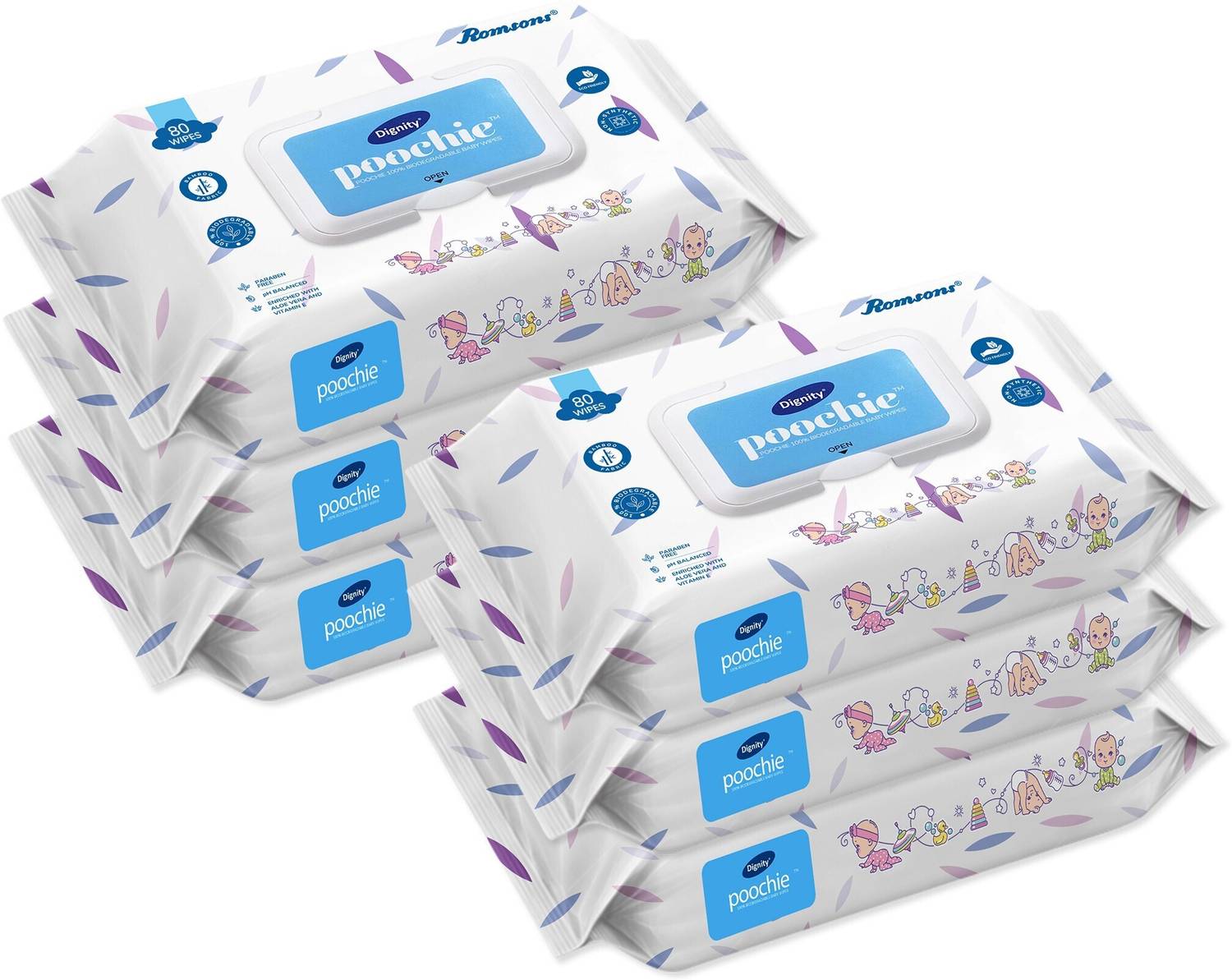 DIGNITY Poochie 100% Biodegradable Baby Wipes, 150 x 200 mm (Pack