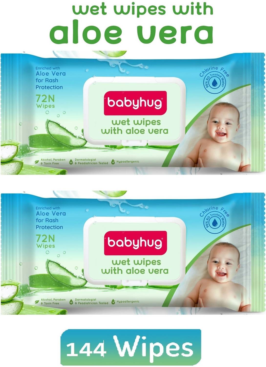 babyhug Wet Wipes with Aloe Vera - 72 Pieces (PACK OF 2)
