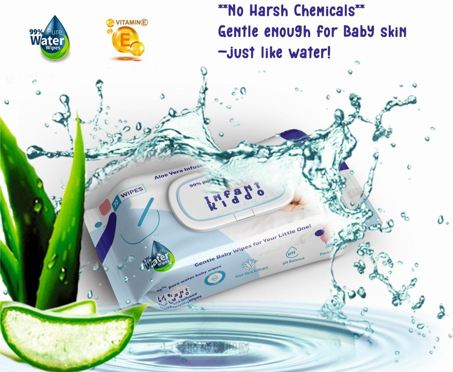 Image of Infant Kiddo Paraben Free Infused Moisturizing Baby Wipes with vitamins inchE inch& Alovera Pack of 1