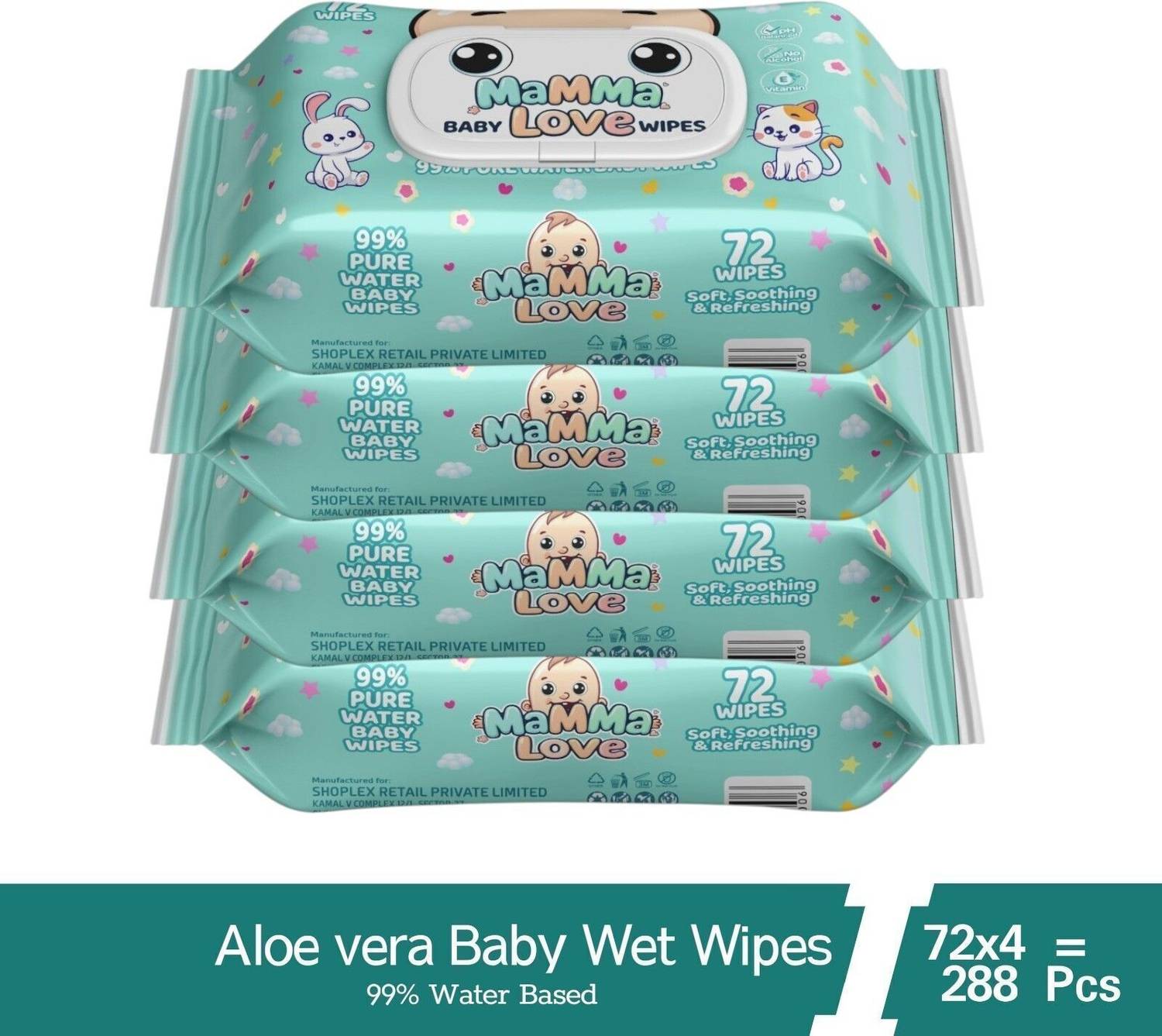 Mamma Love 99% Pure Water Baby Wet Wipes with Lid, Pack of 2 x 72 at ₹199 (75% Off) – Flipkart