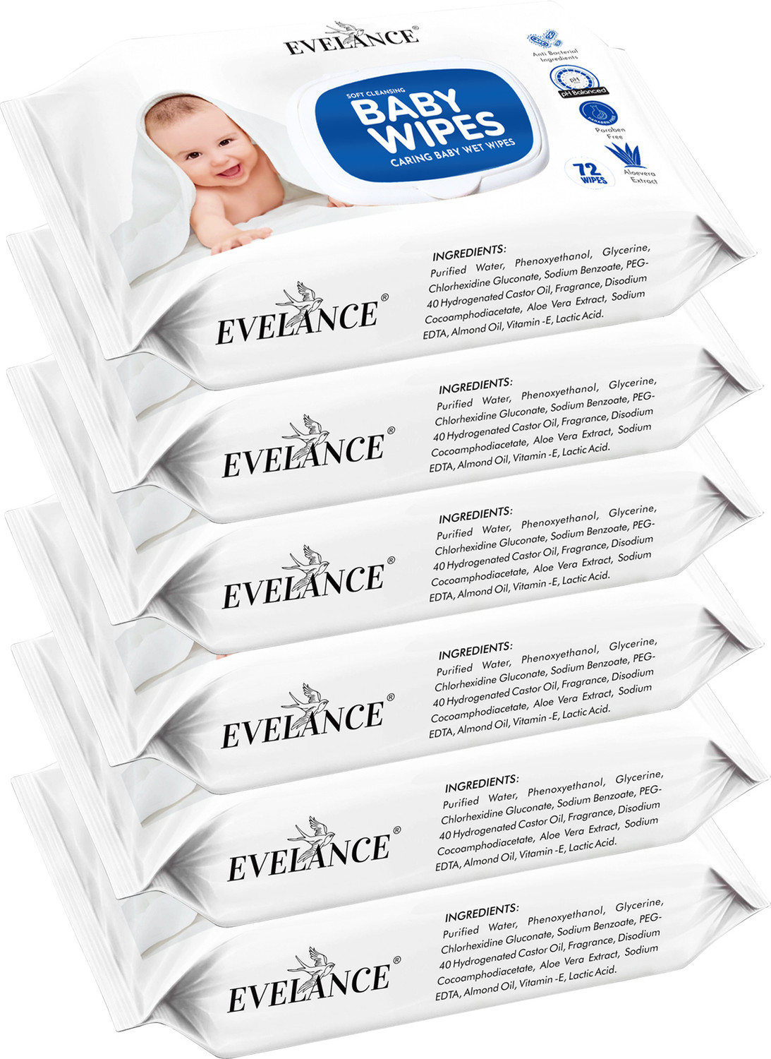 Image of EVELANCE Baby Wet Wipes With Lid Enriched With Aloe-Vera