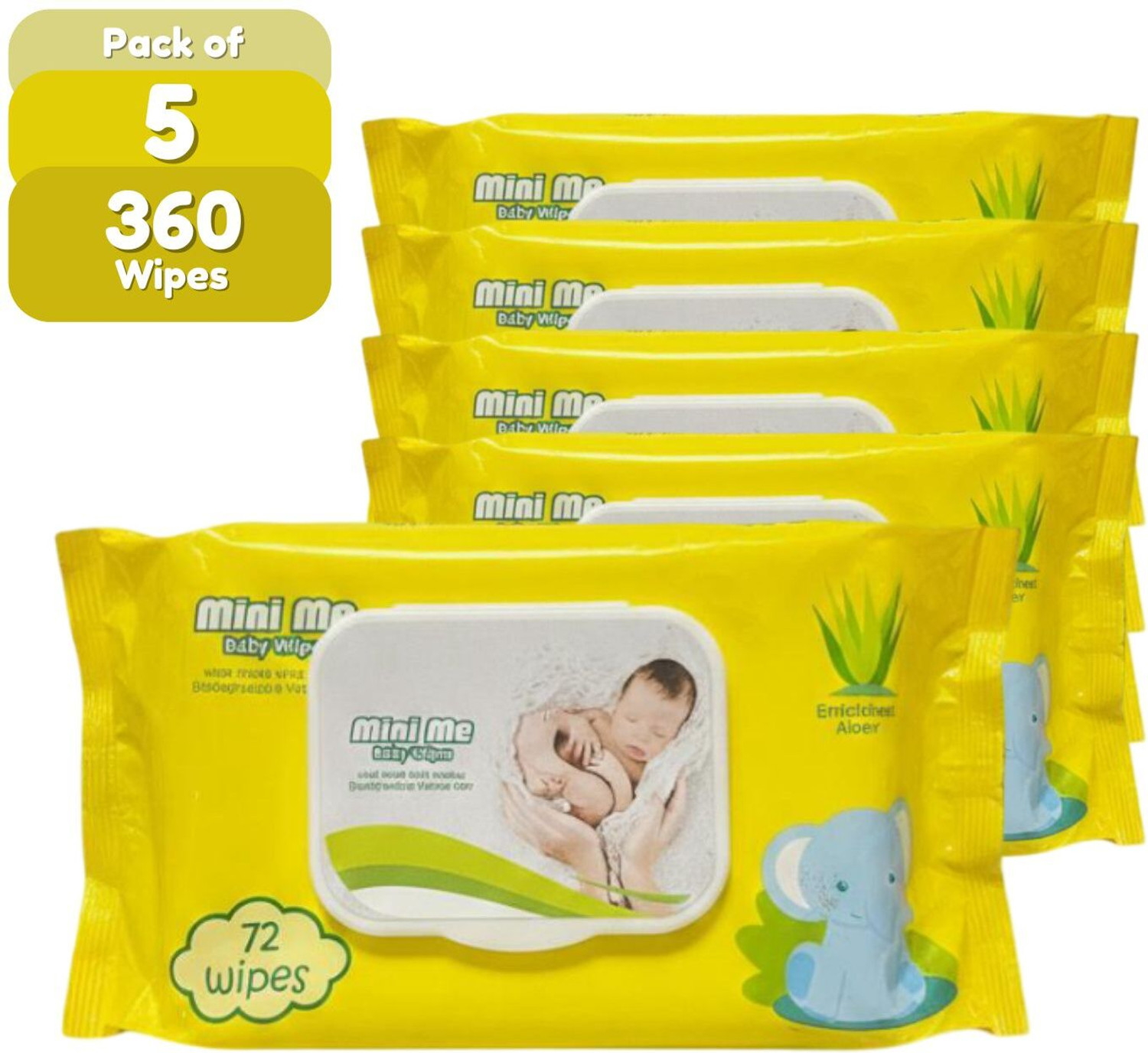 Image of MINI ME Soft Cleansing Baby Wipes with Aloe Vera & Vitamin E -72 Wipes Pack Of 5