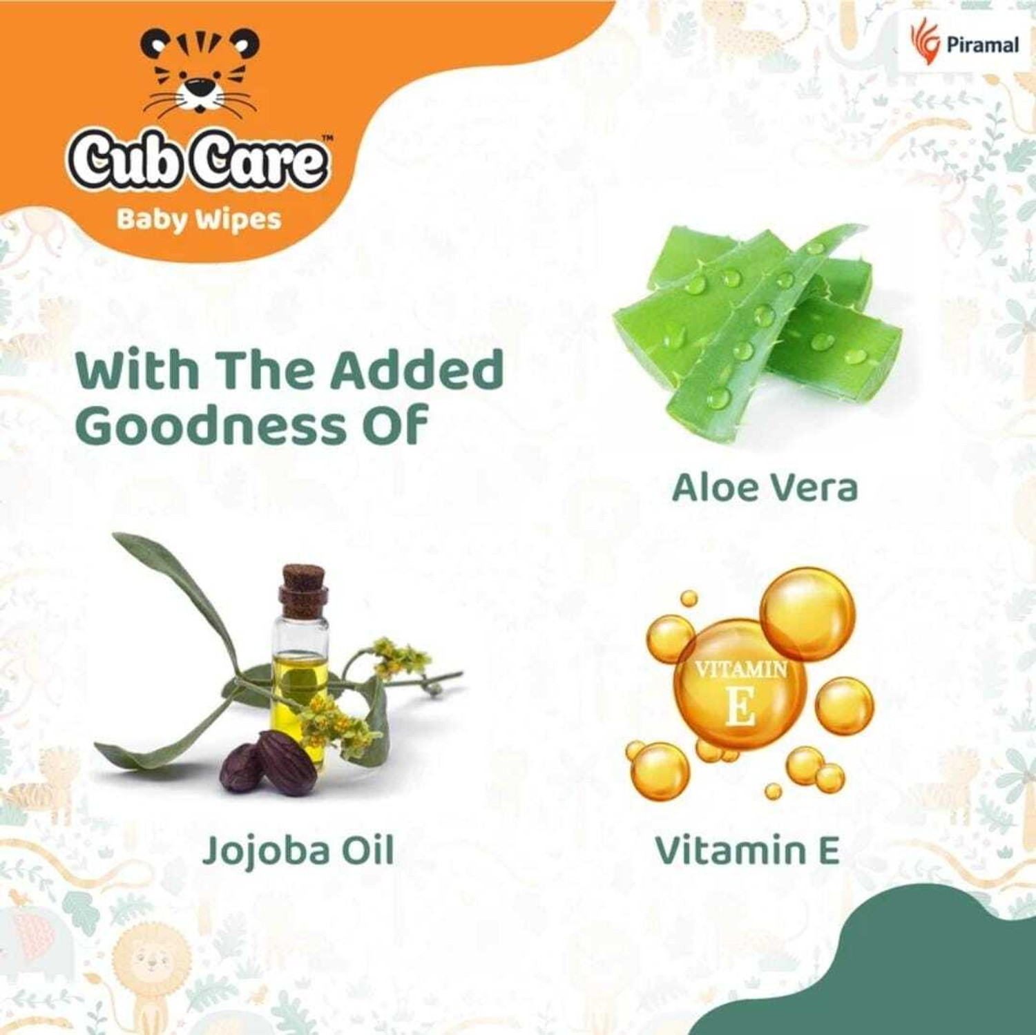 Image of Cub Care Baby Wipes with Aloe Vera, Jojoba Oil, Vitamin E , Paraben Free ( 80 wipes )