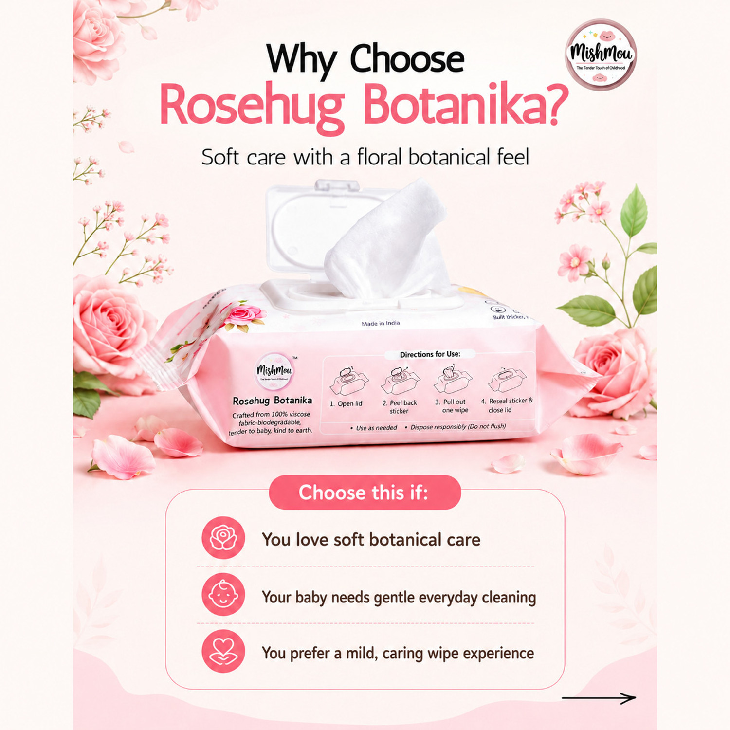 Image of mishmou Rosehug Botanika Baby Wipes Combo (3 Packs, 72 Wipes Each)
