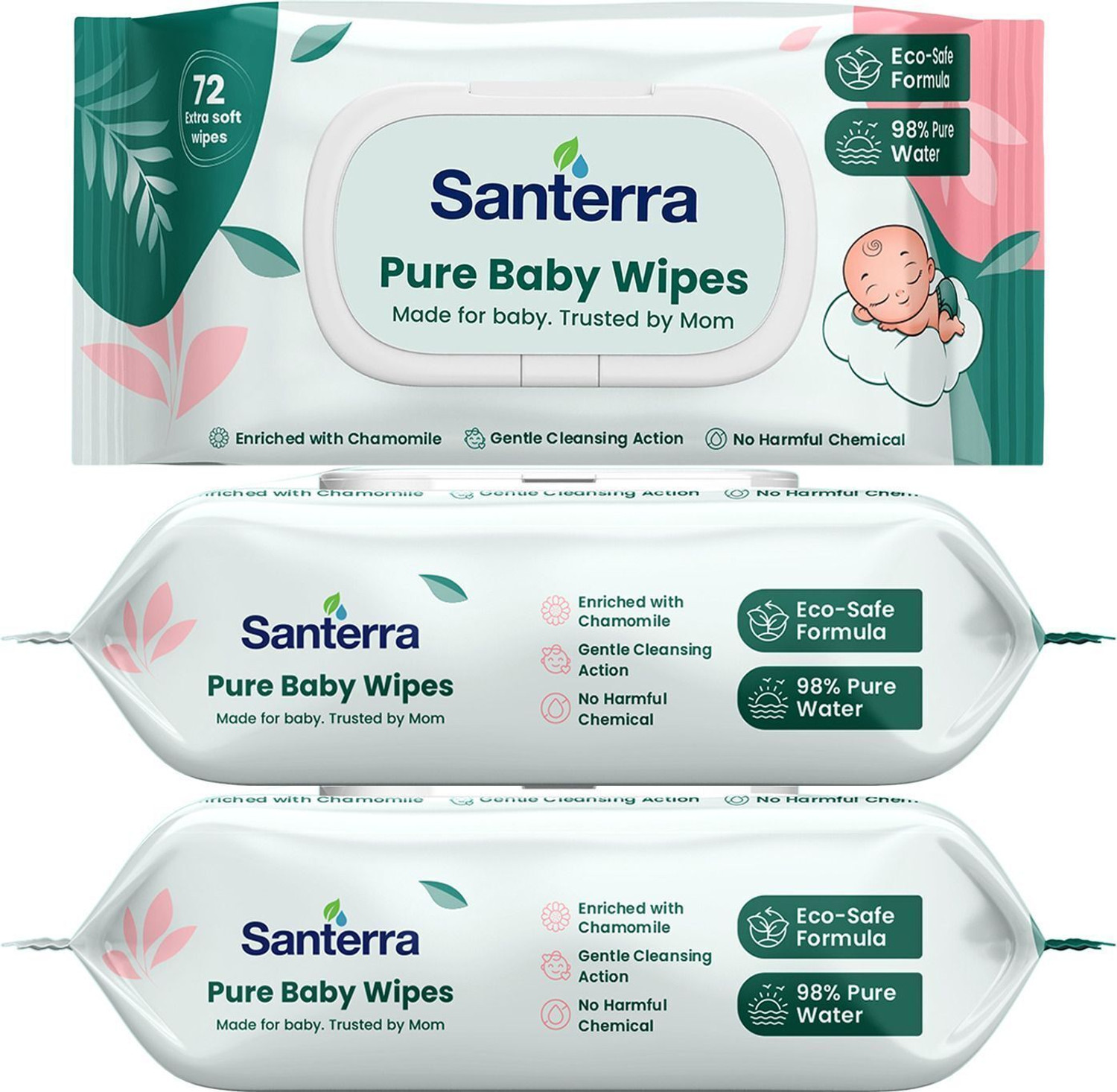 Image of Santerra Pure Baby Wipes Enriched with Chamomile & Vitamin-E, (216 Wipes)