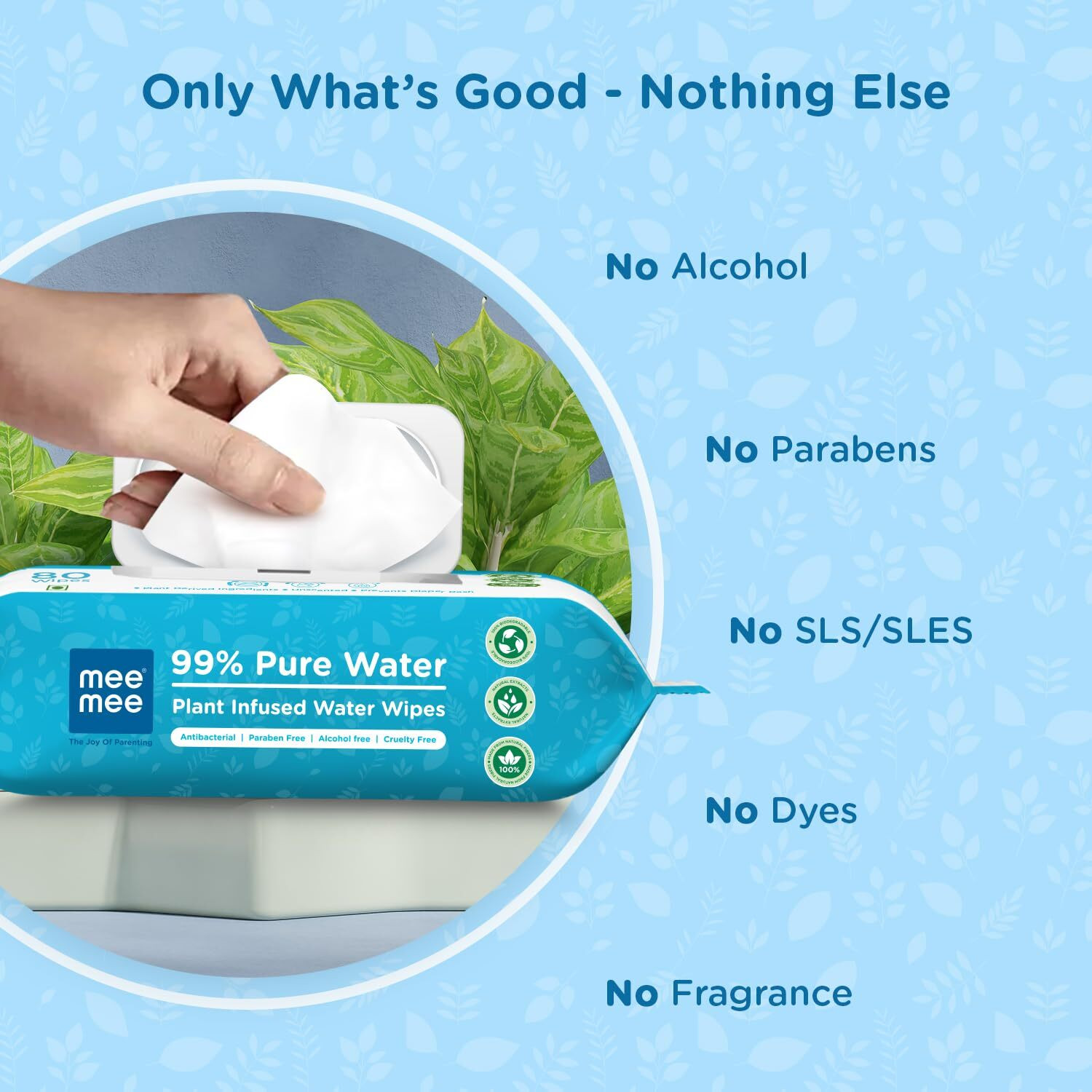 Image of MeeMee 99% Pure Water Plant Infused Water Wipes - 80 Wipes (Pack of 3)