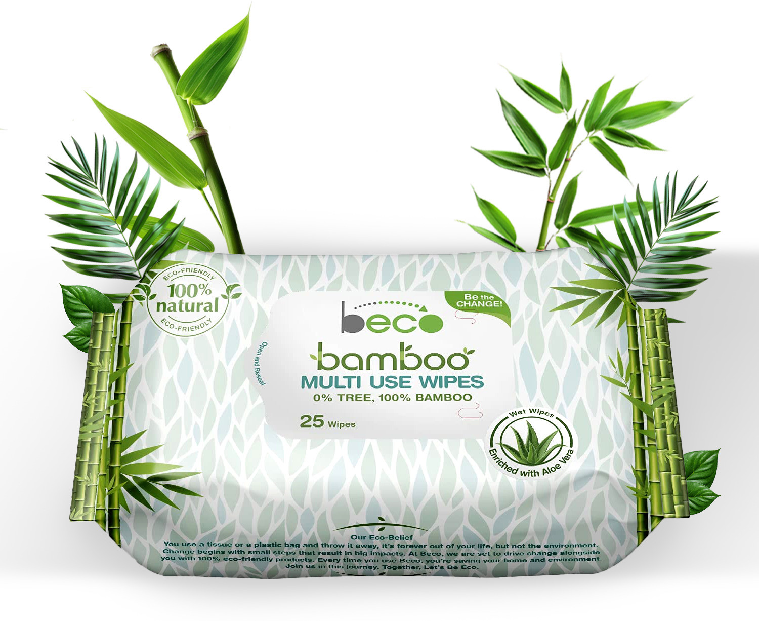 Image of Beco Bamboo Aloe Vera Wet Wipes, 25 Pulls Each, 100% Natural & Eco-Friendly