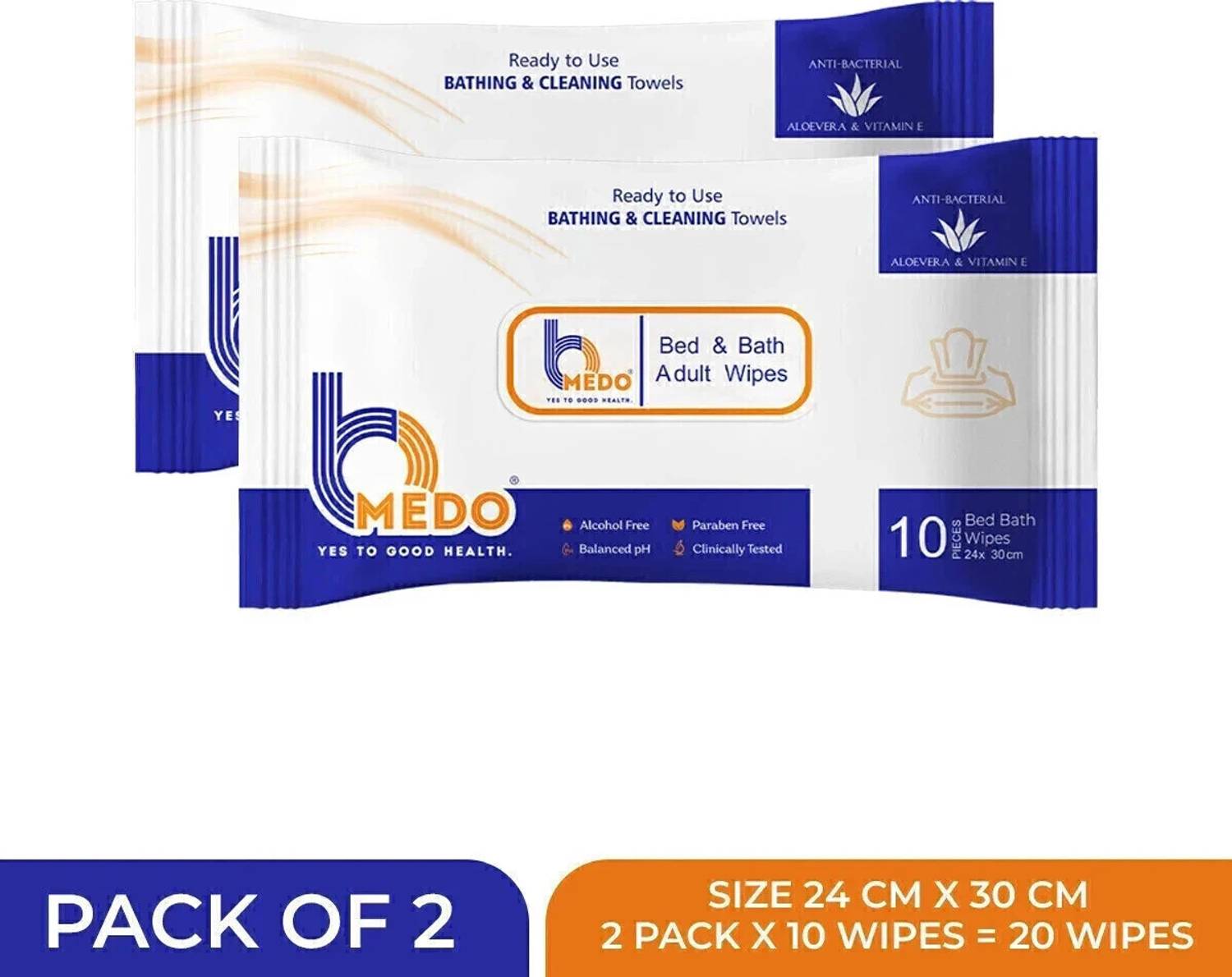 Bmedo Body Cleansing Wet Bed Bath Wipes for Adults(Pack of 2)