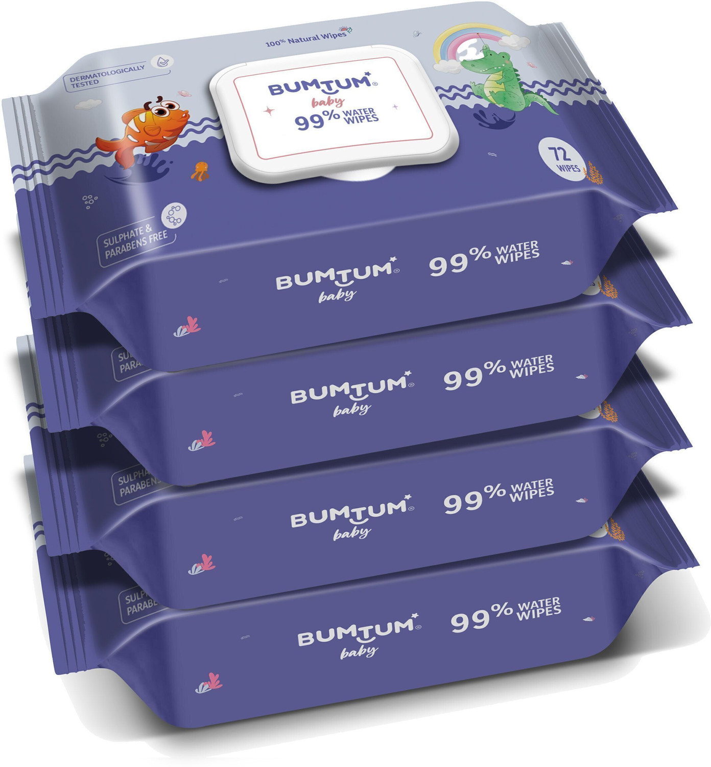 Image of BUMTUM Baby Gentle 99% Pure Water Wipes With Lid | Aloe Vera & Chamomile Extracts