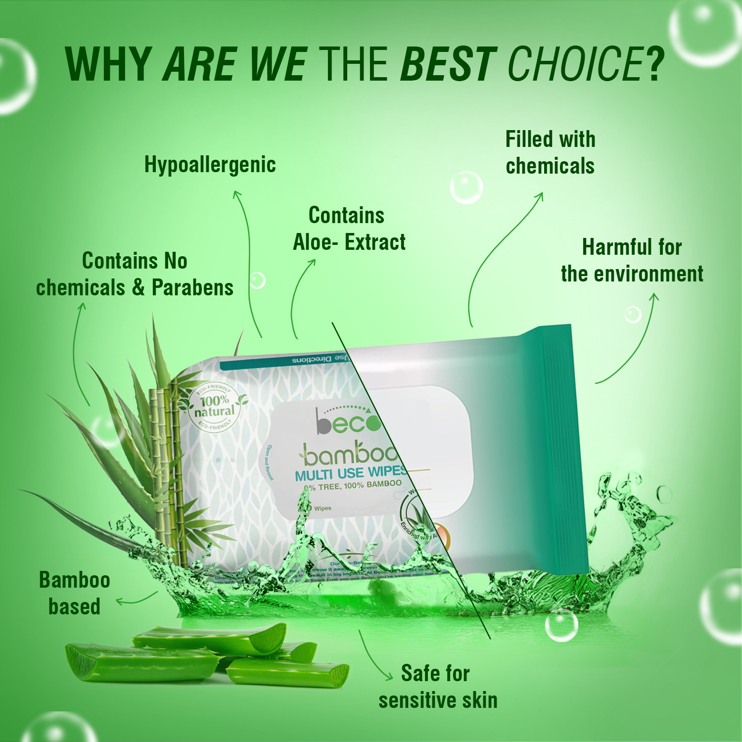 Image of Beco Bamboo Aloe Vera Wet Wipes, 25 Pulls Each, 100% Natural & Eco-Friendly