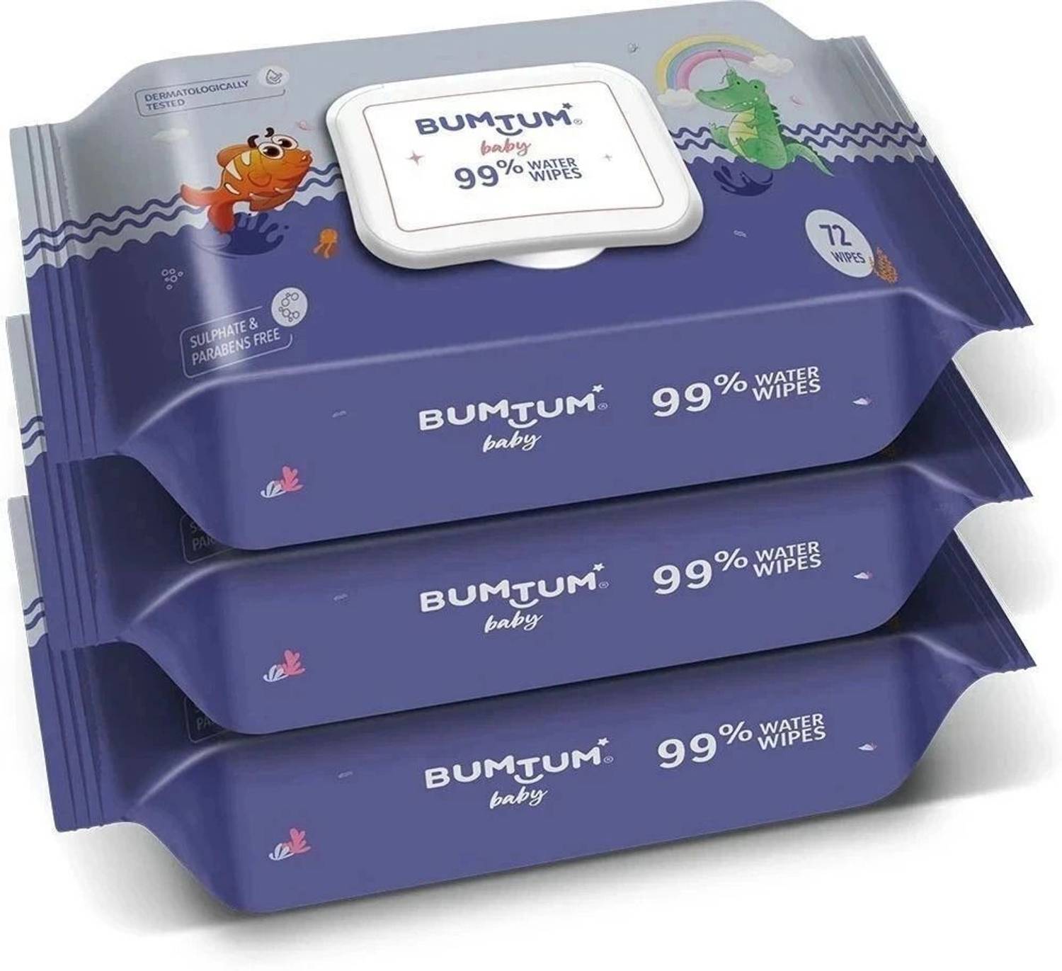 Bumtum Baby 99% Water Wet Wipes Pack of 3 (216 Wipes)