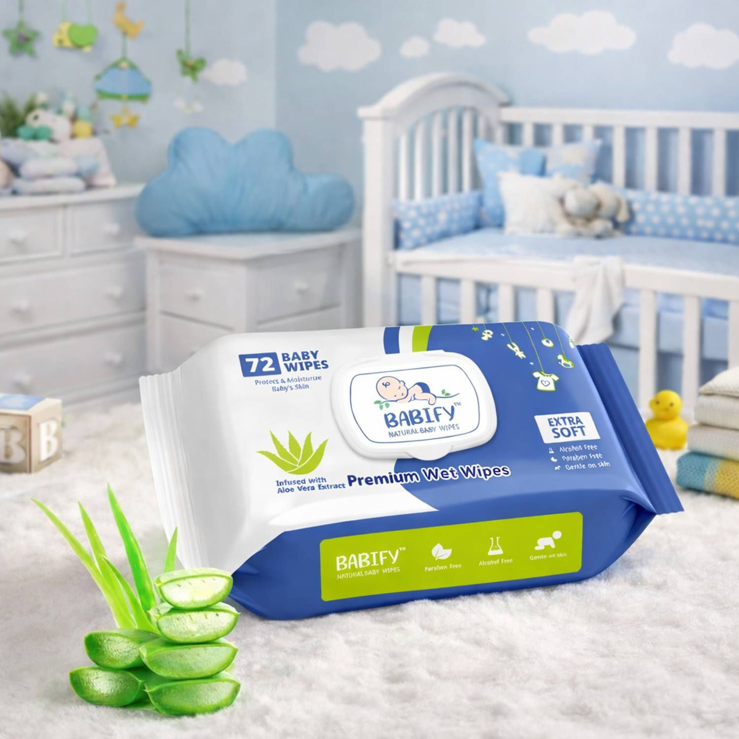 BabiFy Premium Baby Wet Wipes with Aloe Vera & 99% Pure Water | Paraben Fee (Pack of 1)