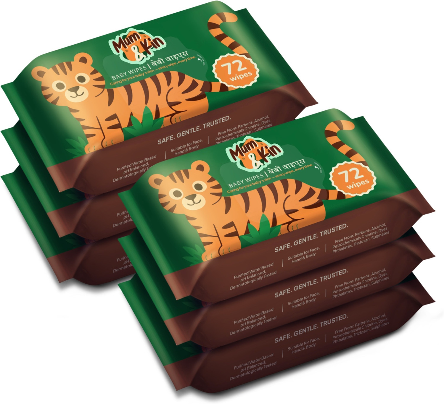 Image of Caremedica Mum & Kin Gentle Baby Wet Wipes|Pack of 6|With Aloe Vera,Jojoba Oil & Vitamin E