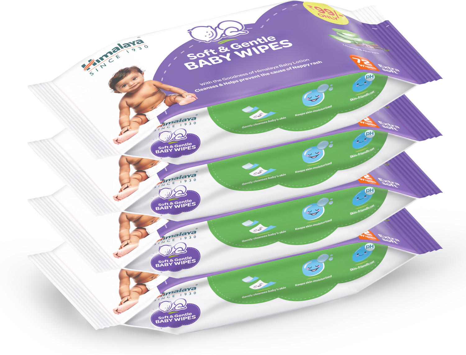 Image of HIMALAYA Soft & Gentle Baby Wipes - 72 Wipes (Pack of 4 - 288 wipes)