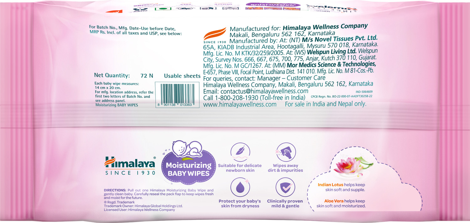 Image of HIMALAYA Moisturizing Baby Wipes - 72 Wipes (Pack of 4 - 288 Wipes)