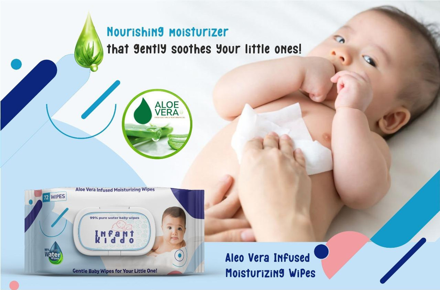 Image of Infant Kiddo Paraben Free Infused Moisturizing Baby Wipes with vitamins inchE inch& Alovera Pack of 1