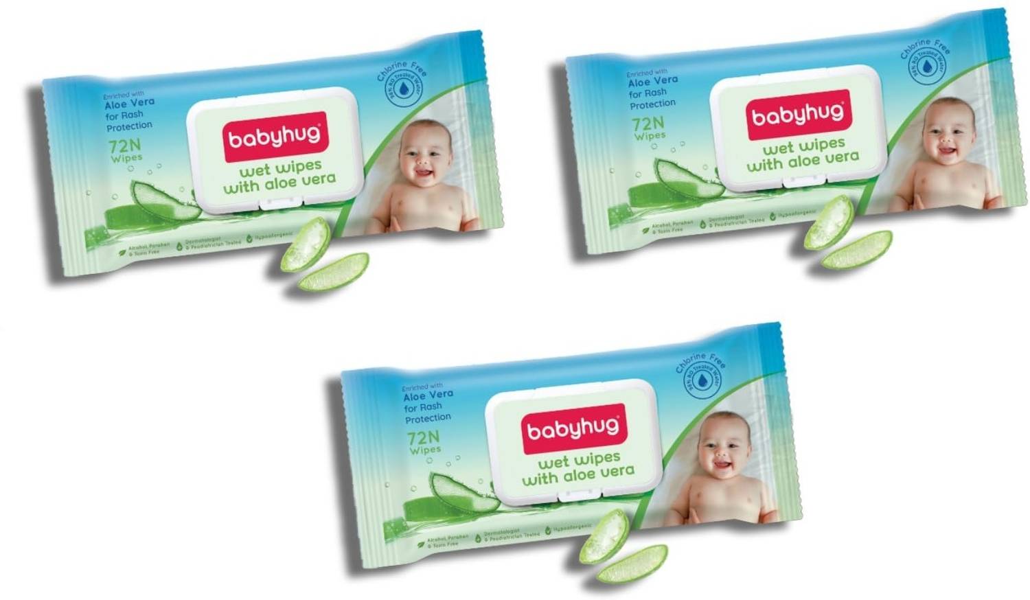 babyhug Wet Wipes with Aloe Vera - 72 Wipes per pack (PACK OF 3)
