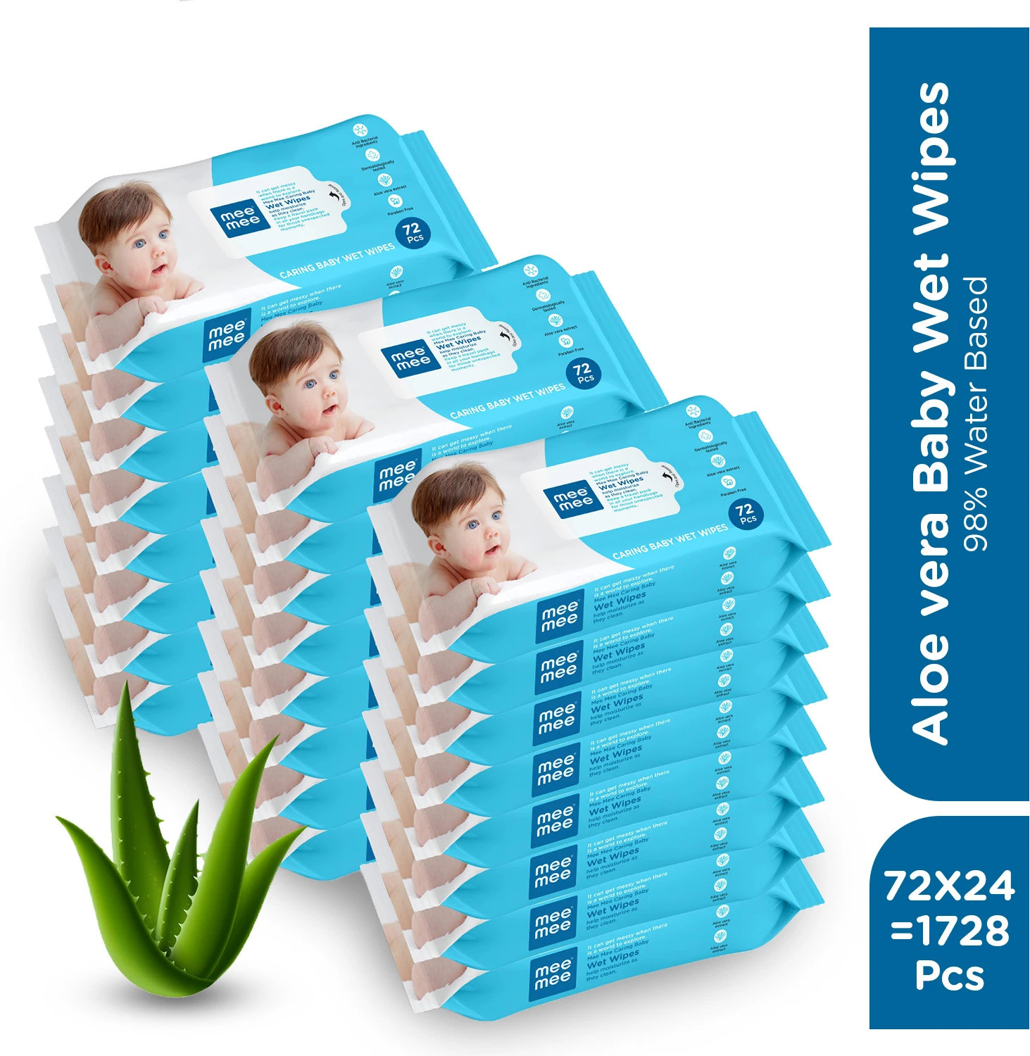 Image of MeeMee Soft Cleansing Baby Wet with Aloe vera - Pack of 24