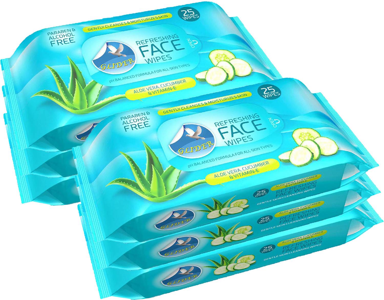 GLIDER Face Wipes Moisturising Wipes with Cucumber,Aloe-Vera &