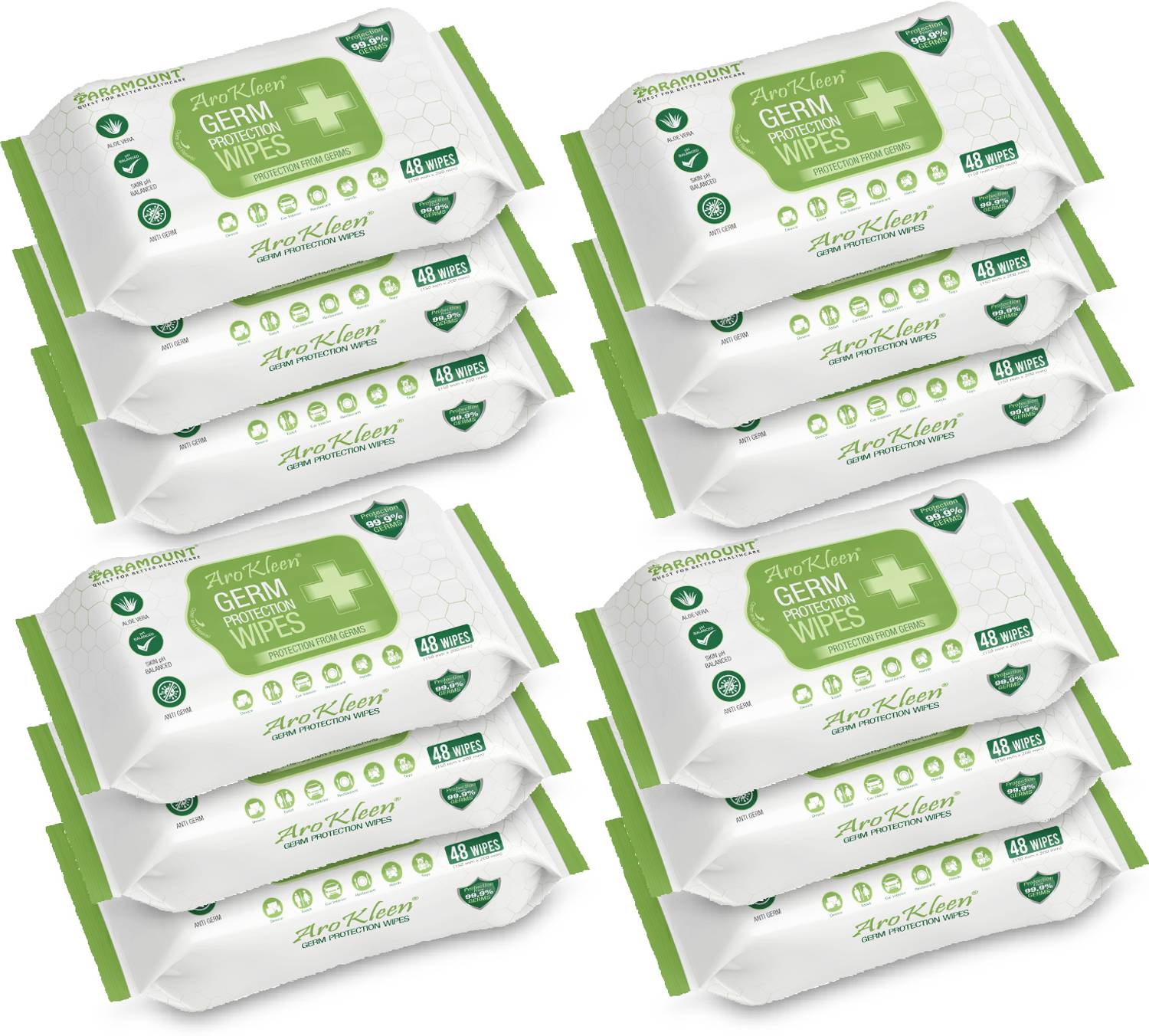 ARO KLEEN Germ Protection Wipes, Disinfectant Wet Wipes for Skin