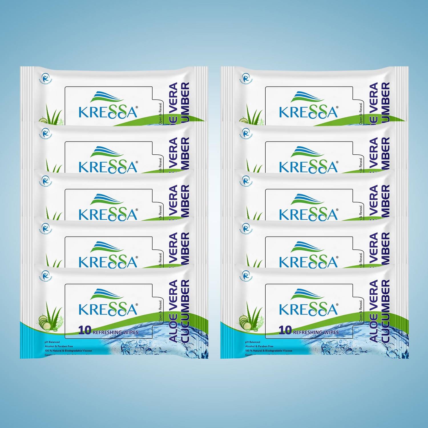 KRESSA Aloevera Cucumber Refreshing Wet Wipes - 100 Wipes (10 Wip