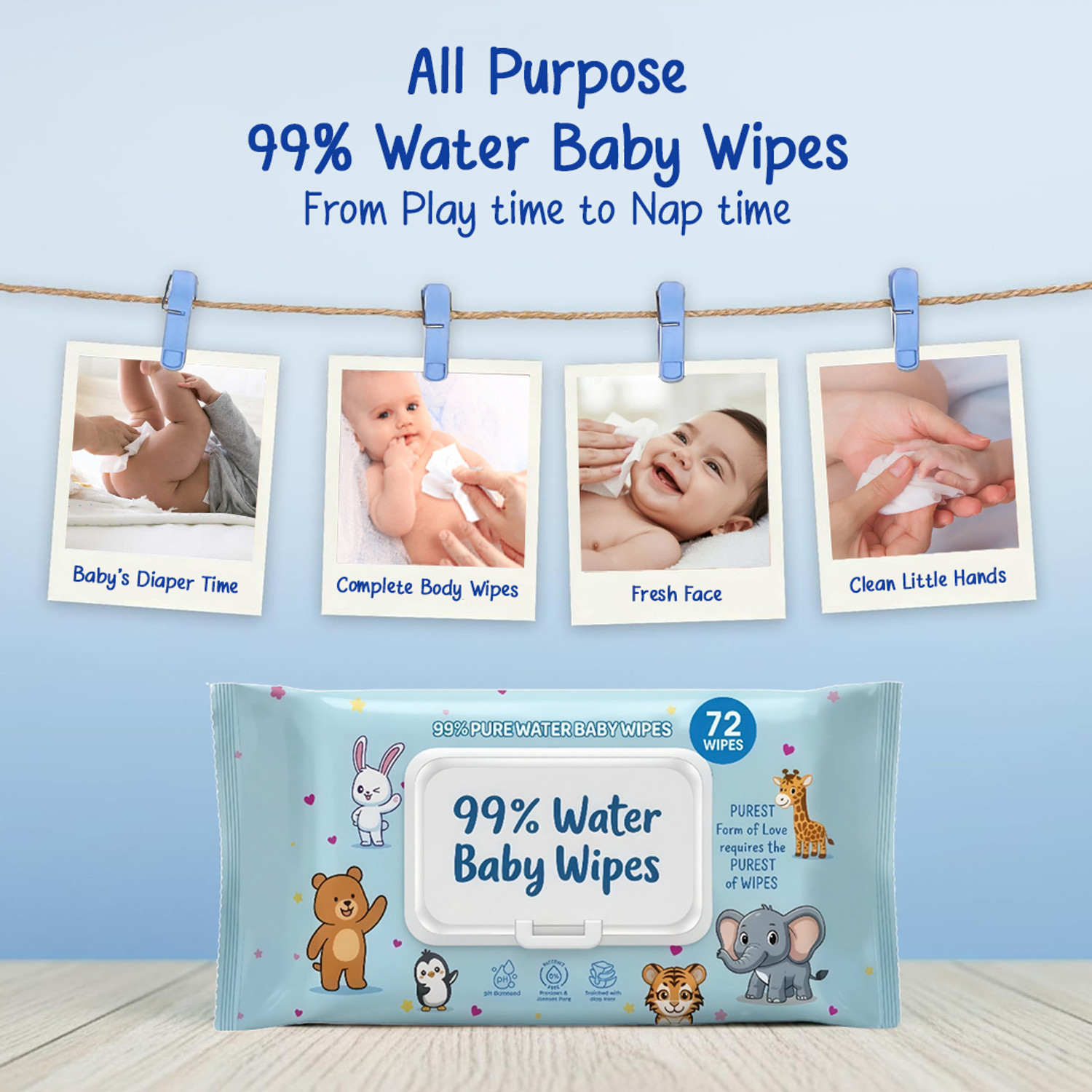 Image of GLIDER 99% Pure Water Baby Wipes with Lid | Skin Nourishing & Cleansing | Pack of 6