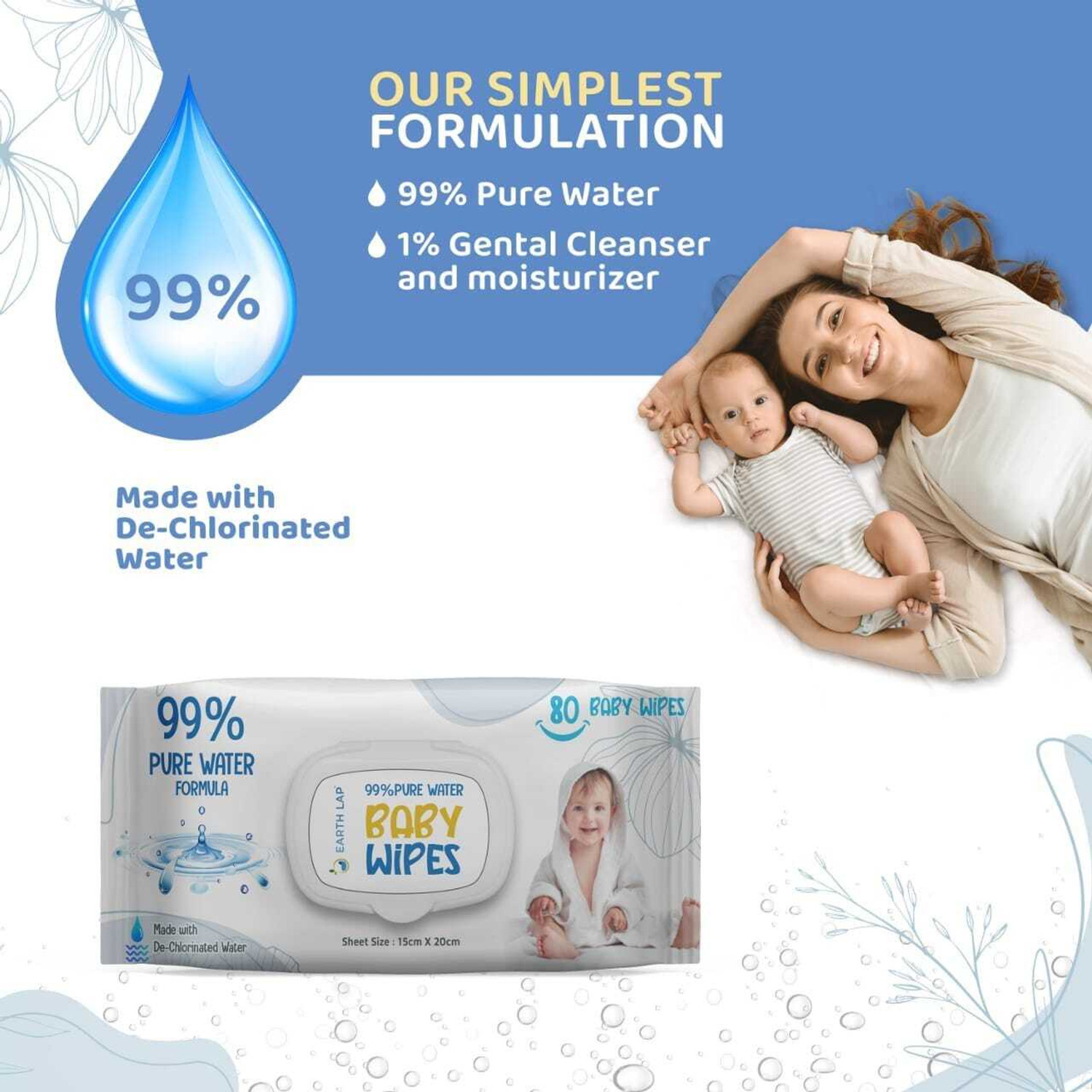 Image of Earth Lap Baby Wipes, 99% Pure Water Formula, Pack of 1