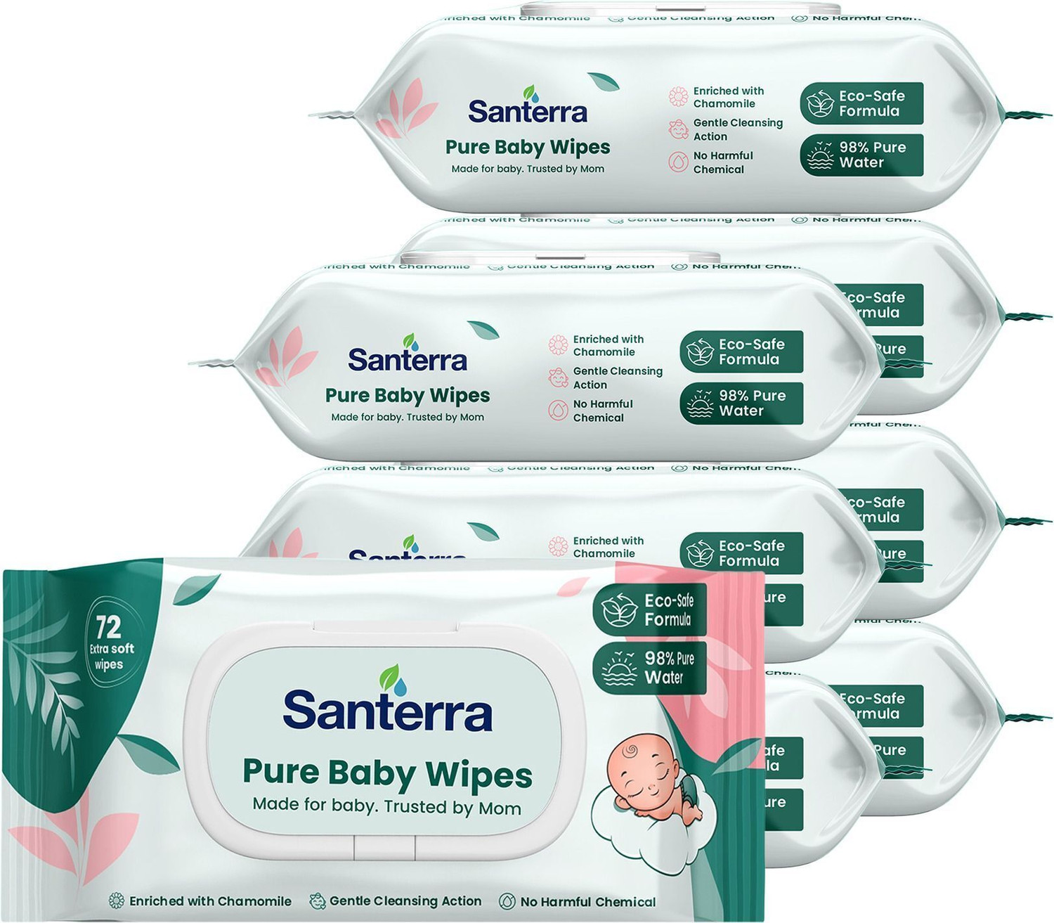 Image of Santerra Pure Baby Wipes enriched with Chamomile & Vitamin-E (576 Wipes)