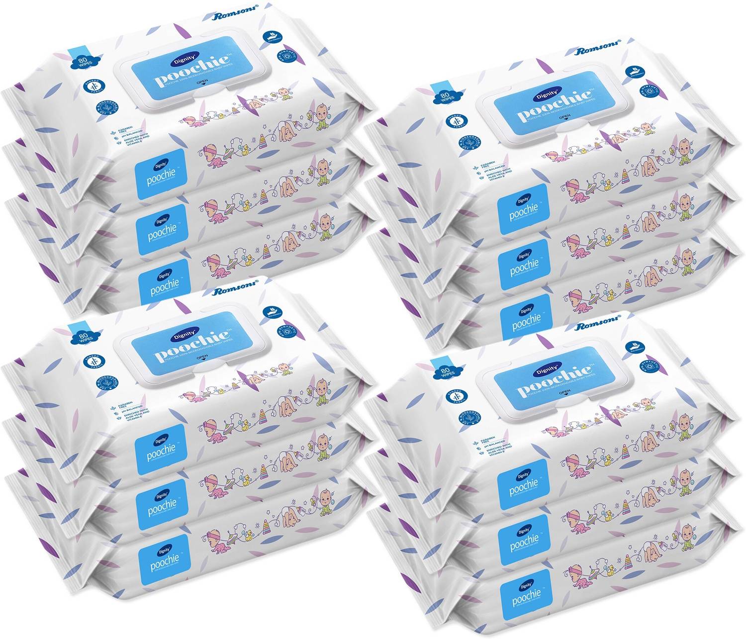 DIGNITY Poochie 100% Biodegradable Baby Wipes, 150 x 200 mm (Pack