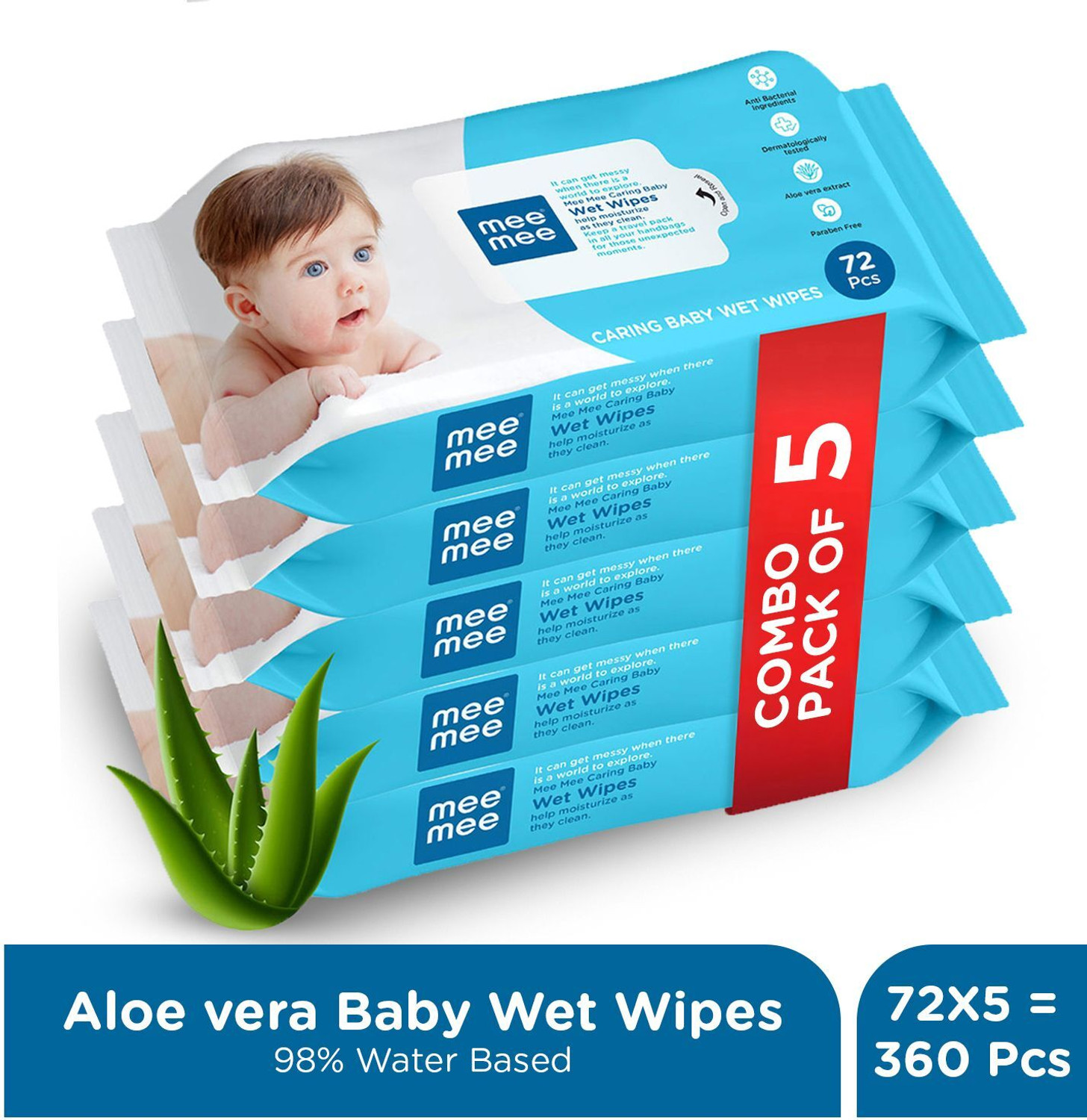 MeeMee Caring Baby gentle Wet Wipes with Aloe Vera (72 pcs)