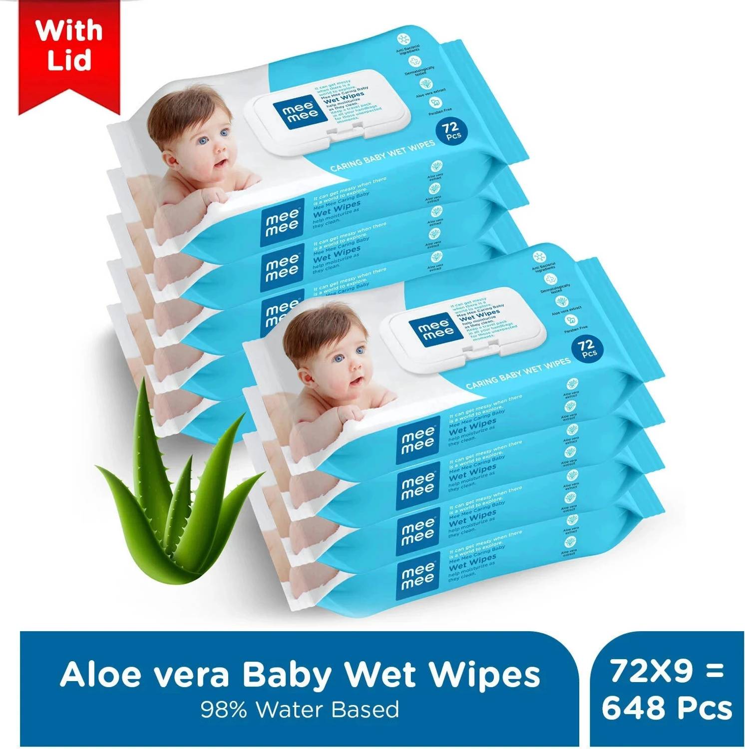 MeeMee Soft Cleansing Baby Wet wipes with Lid Aloe vera - Pack