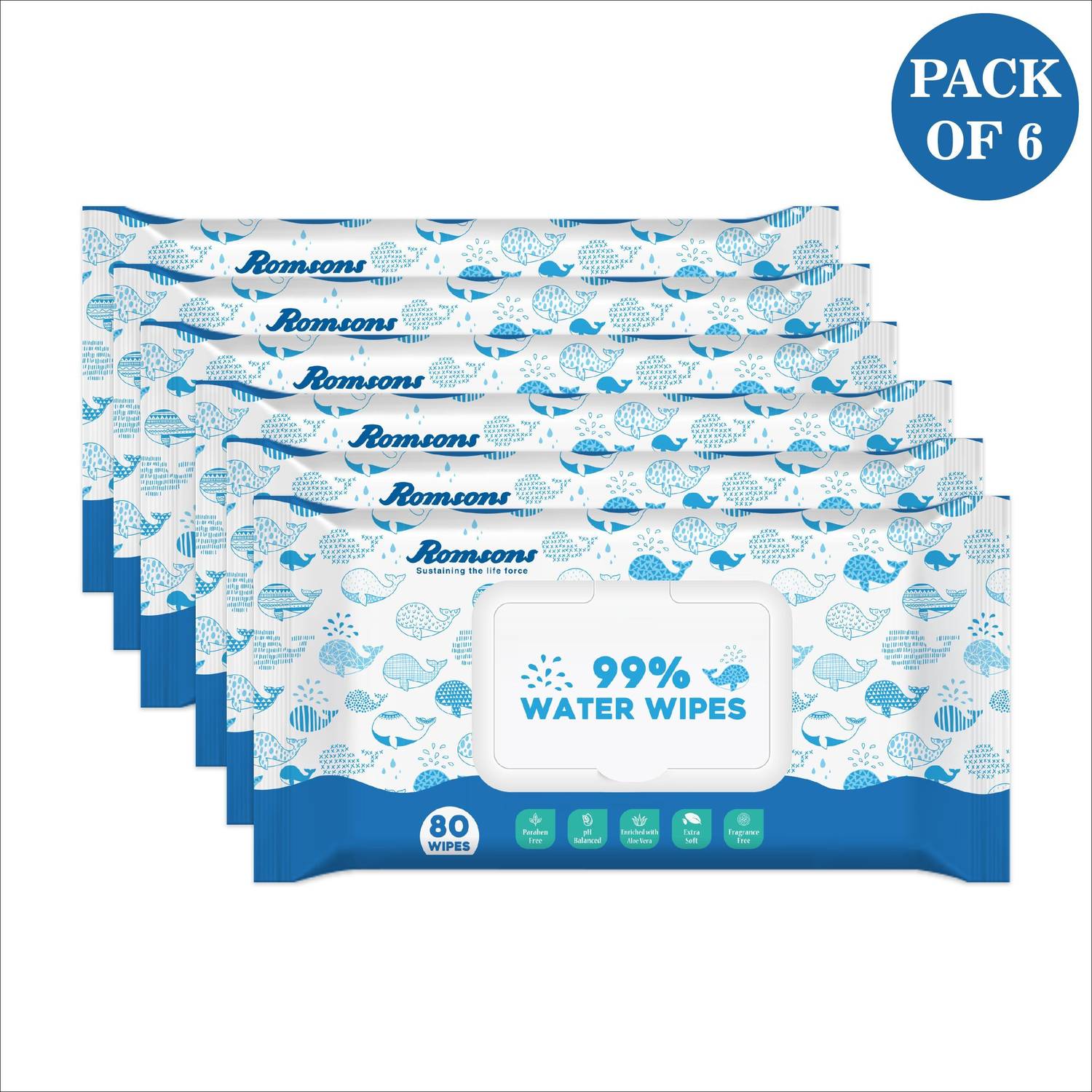 DIGNITY 99% Water Wipes, 150 x 200 mm (Pack of 6) 480 Wipes (6 Wi