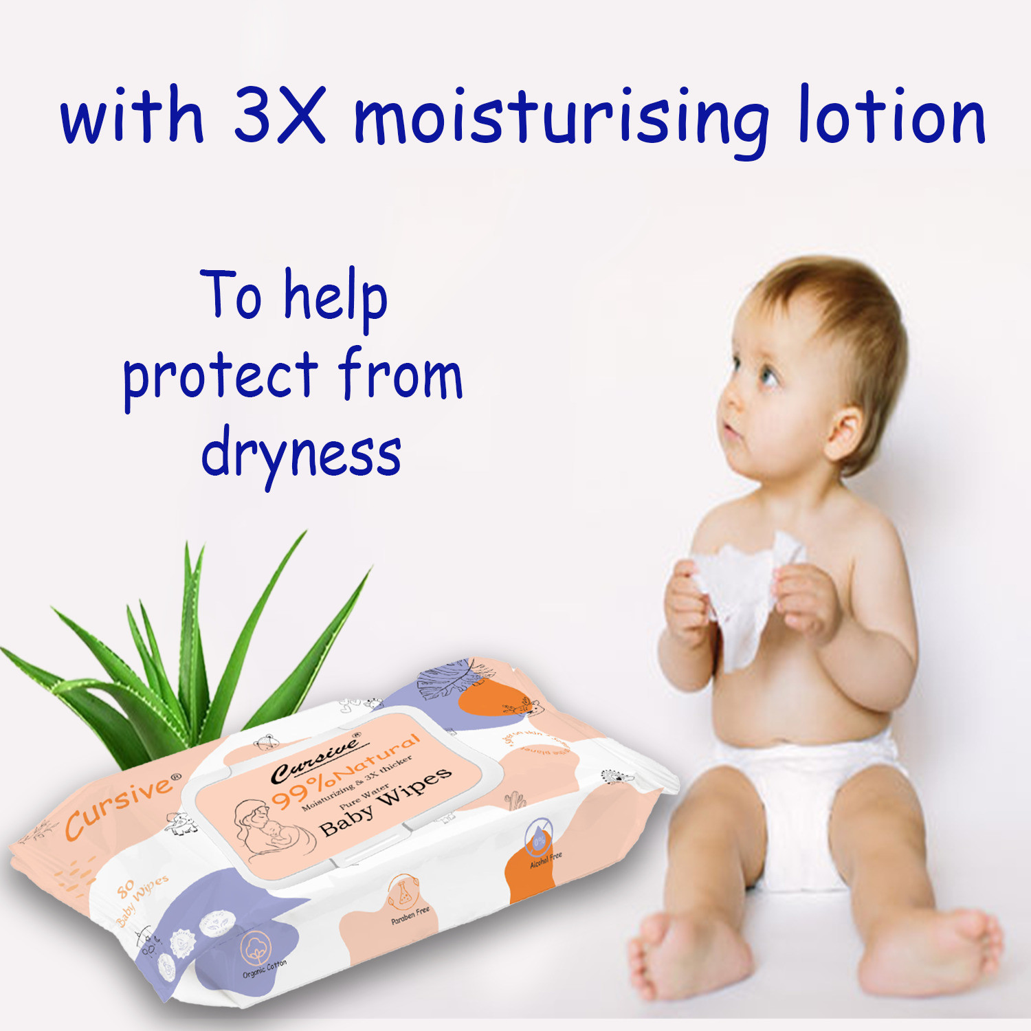 Image of CURSIVE Cleansing Baby Wet Wipes with Aloe Vera, Coconut Oil , Lid Pack -Pack of 1