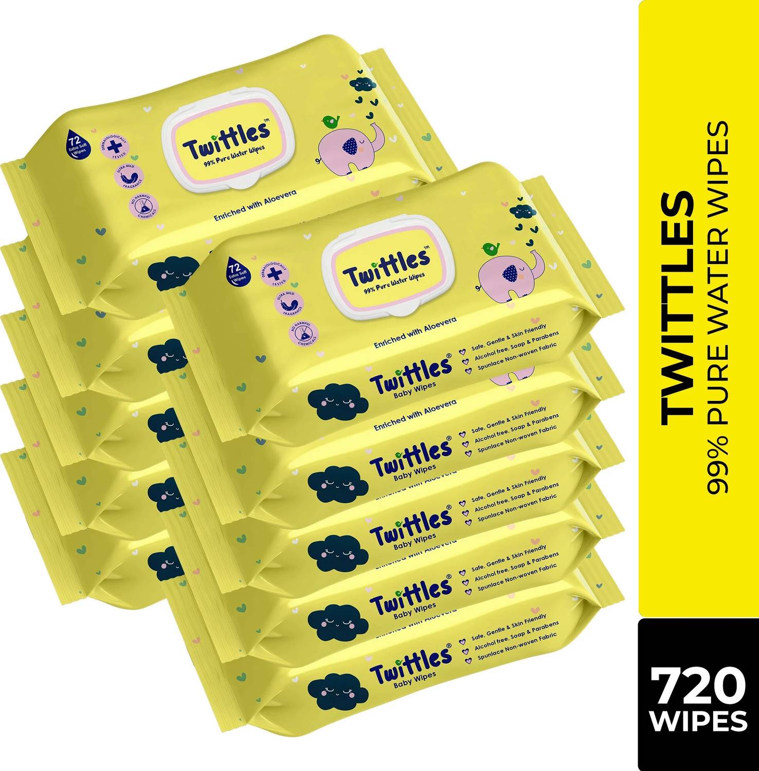Twittles Soft Baby Cleansing Wipes With Lid, 99% Water & Aloe Ver...mo