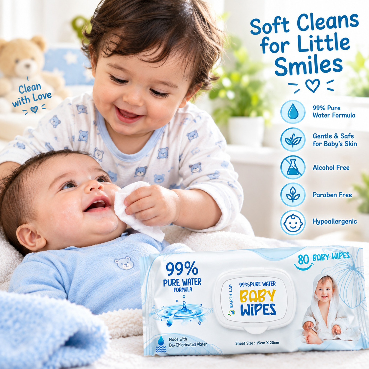 Image of Earth Lap Baby Wipes, 99% Pure Water Formula, Pack of 1