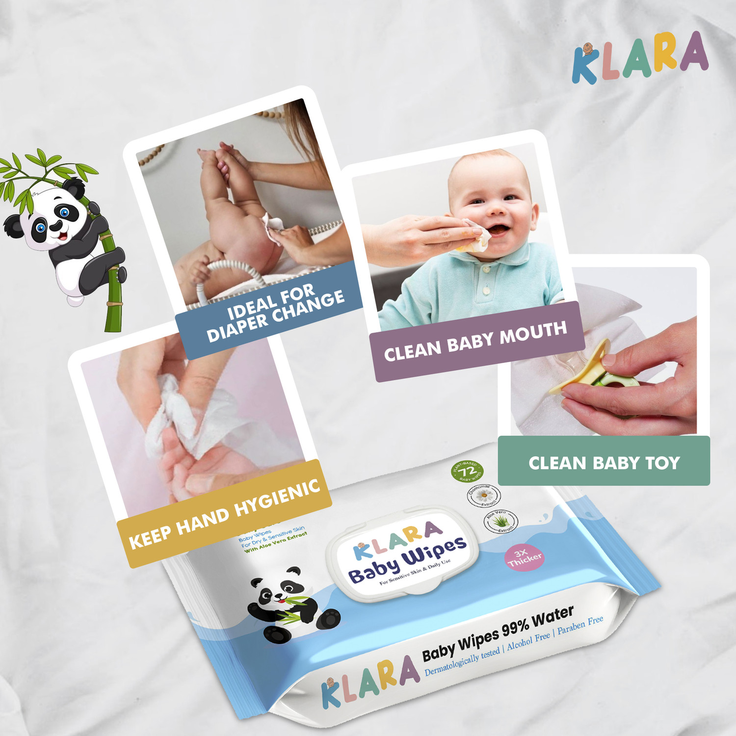 Image of Klara 99% Pure Water Baby Wipes| Rash-Free & Paraben-Free | With Lid | Pack of 1