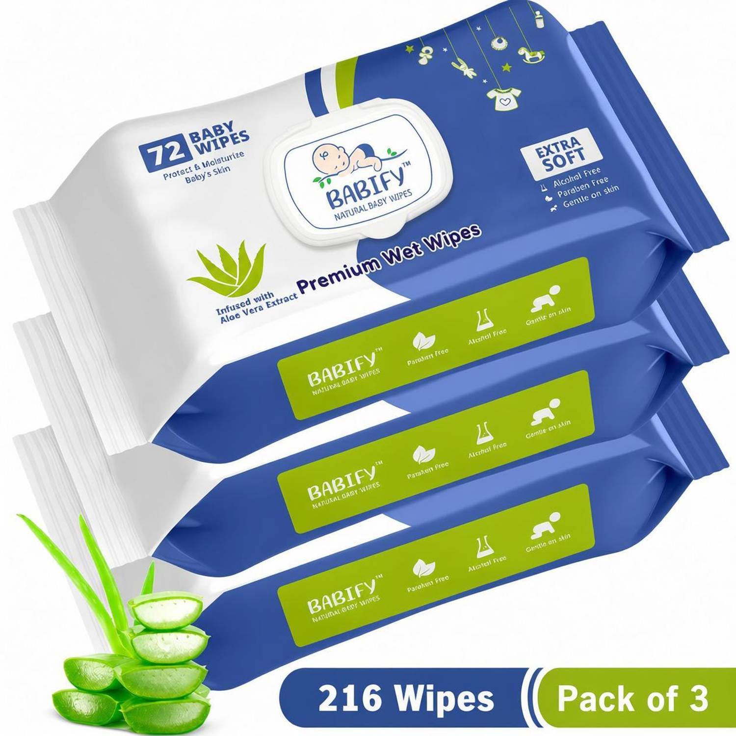 BabiFy Extra Soft Premium Baby Wipes With Aloe Vera | Rush & Paraben-Free (Pack of 3)